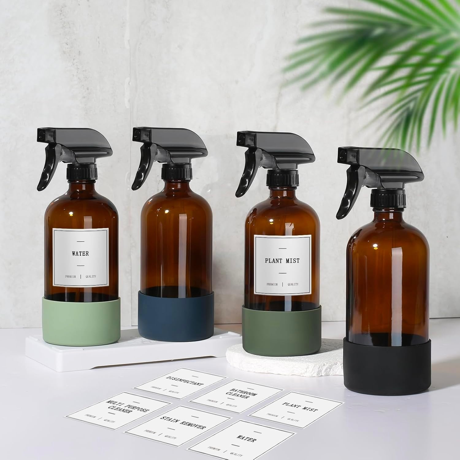 3 Pack Brown Glass Spray Bottles,Reusable Empty Cleaning Bottles for Plants, 3 Silicone Sleeves, 3Pcs Adjustable Nozzles (3) image number 4