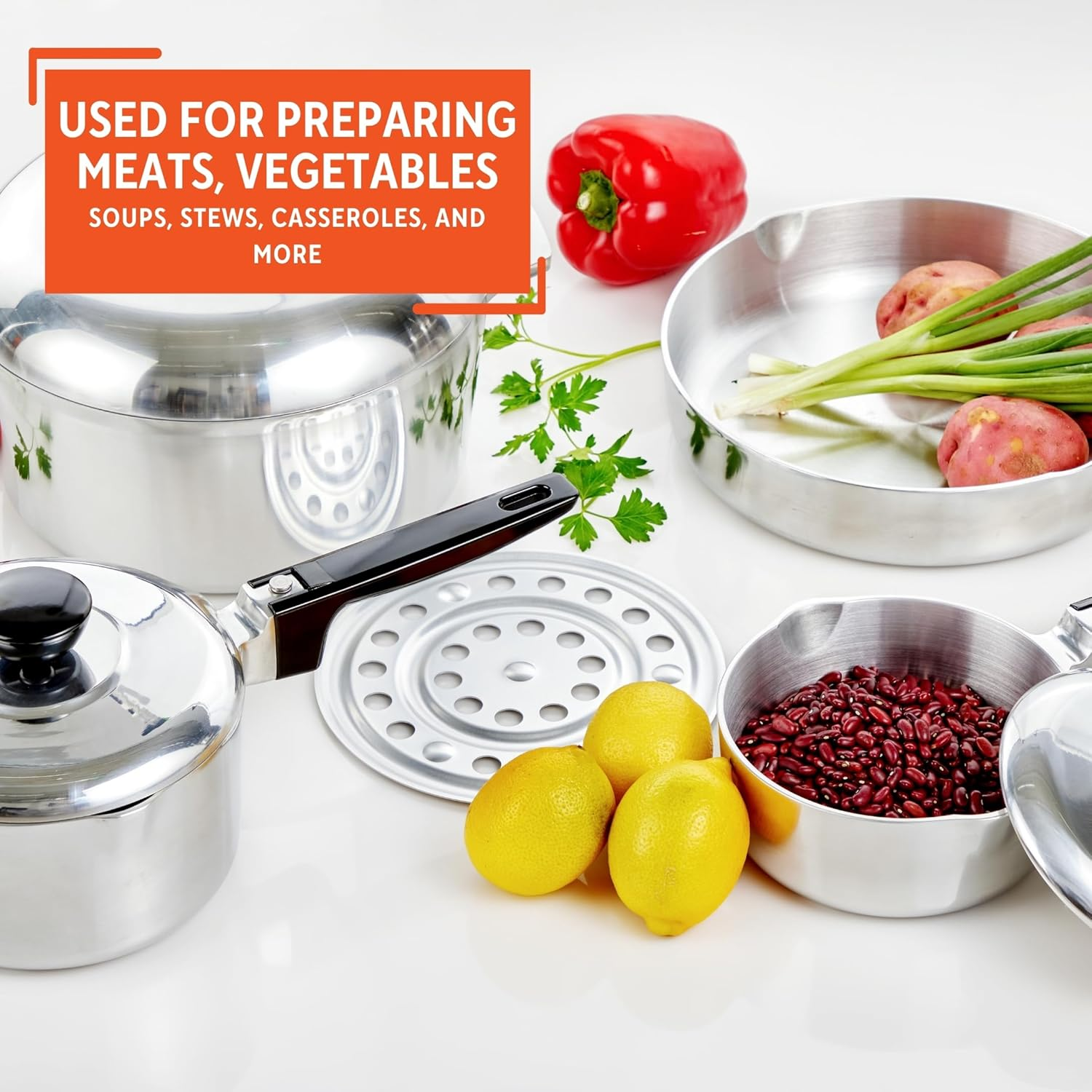 IMUSA USA IMU-89304 Heavy Duty 8-Piece Cast Aluminum Cajun Cookware Set, Silver image number 5