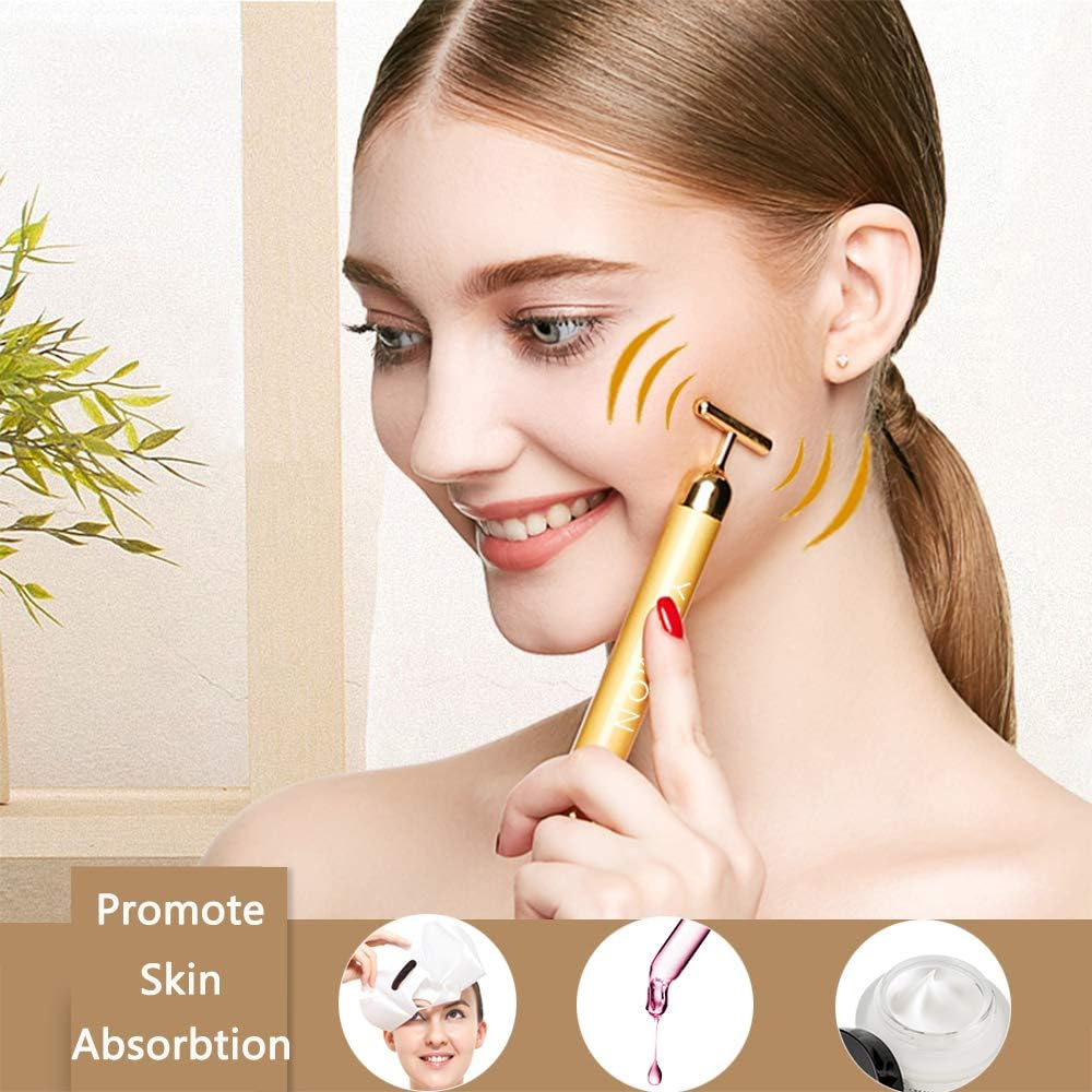 2-IN-1 Beauty Bar 24K Golden Pulse Facial Face Massager,Electric 3D Roller and T Shape Arm Eye Nose Head Massager Instant Face Lift,Anti-Wrinkles,Skin Tightening,Face Firming Roller image number 5