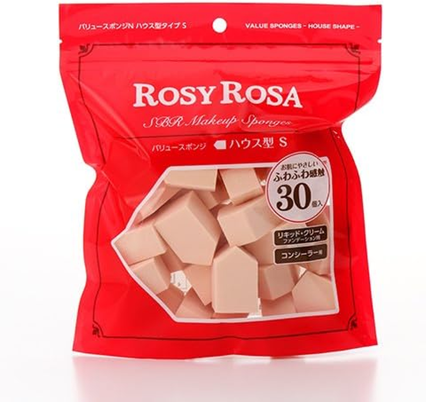 Rosy Rosa Value Sponge N House Type S30P Pink - Soft Touch SBR Makeup Sponge - Rectangular - 30 Count - Pink - Normal Skin - Rubber - Makeup Blending, Foundation, Concealer