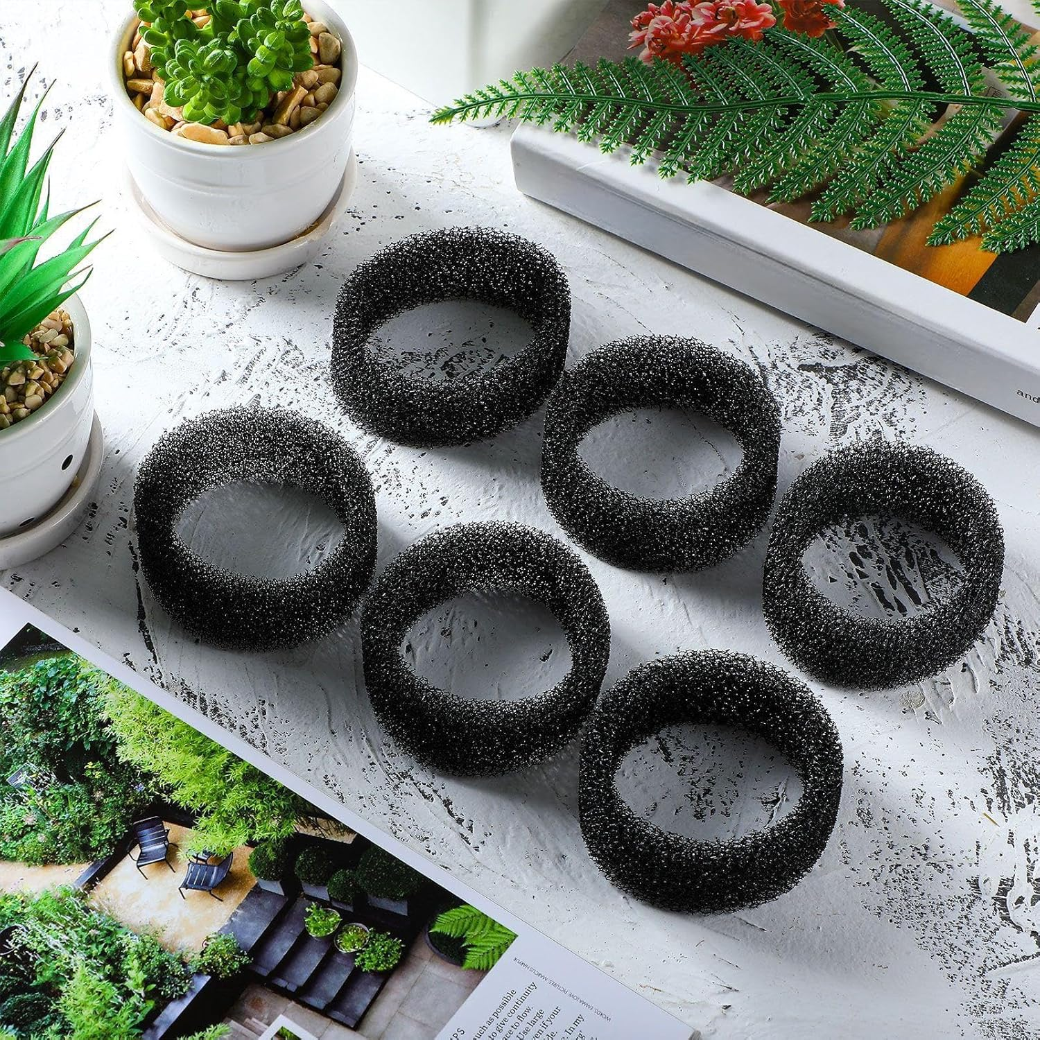 Enhon 16 Pieces Pet Fountain Foam Filters round Sponge Black Filter Foam Cat Fountain Replacement Filter for 2.5 L/ 84 Oz Stainless Steel Cat Pet Drinking Water Stay Healthy Clean(16 Pieces) image number 3