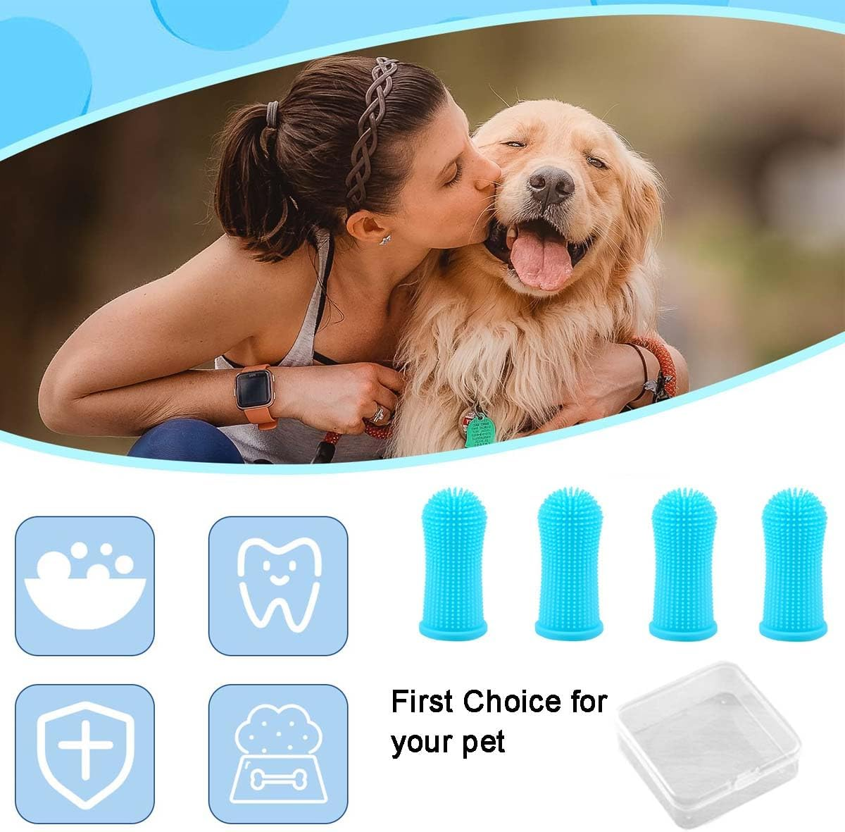 Silicone Toothbrush, Pack of 6 Dog Toothbrushes, Finger Cots Dental Care, Finger Toothbrush for Small, Medium and Large Dogs (Blue)