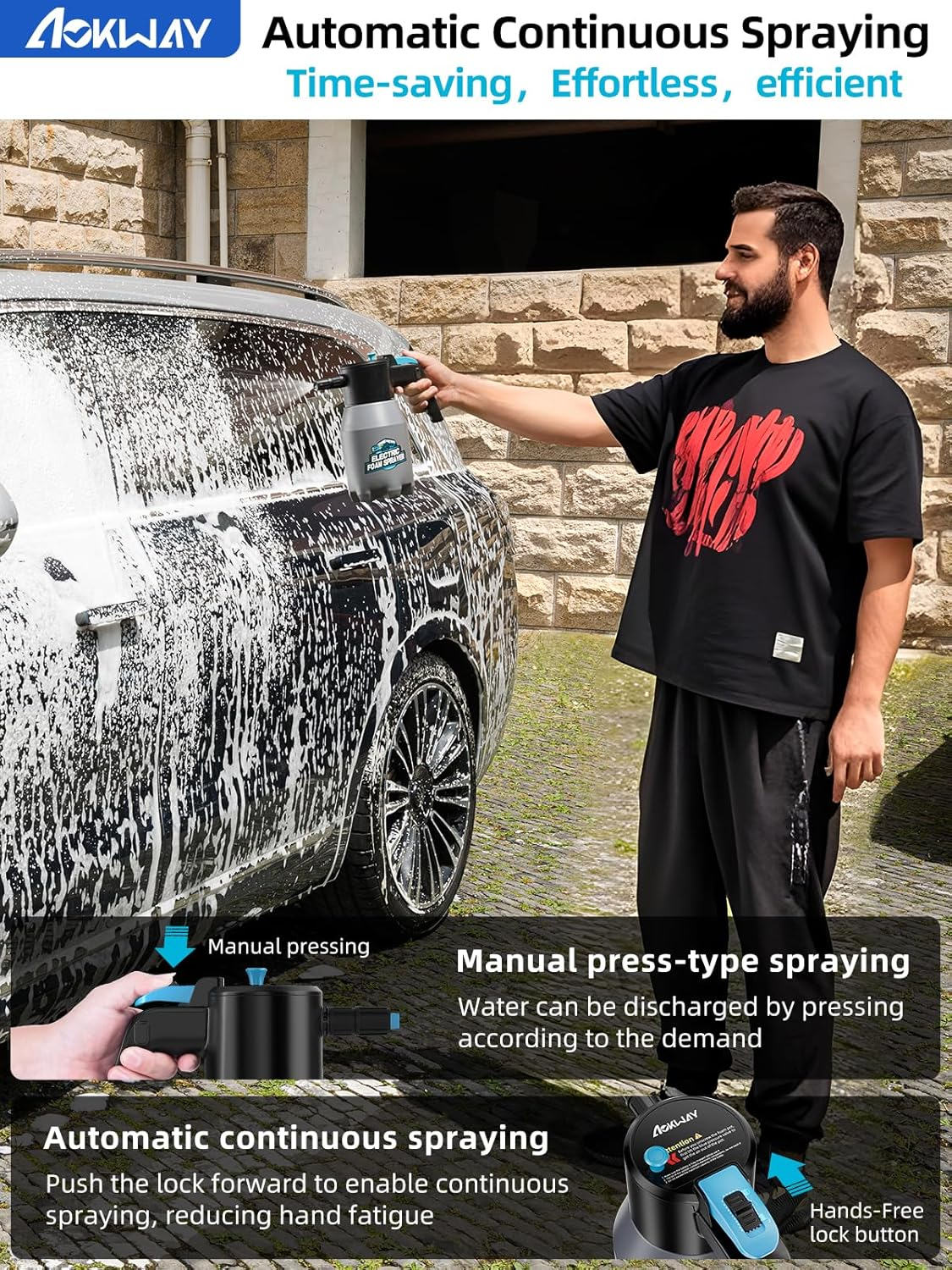 Aokway Foam Sprayer Car Wash, Electric Foam Sprayer, Car Soap Foam Pump Sprayer for Cleaning Detailing Portable Cordless Handheld Foam Cannon image number 3