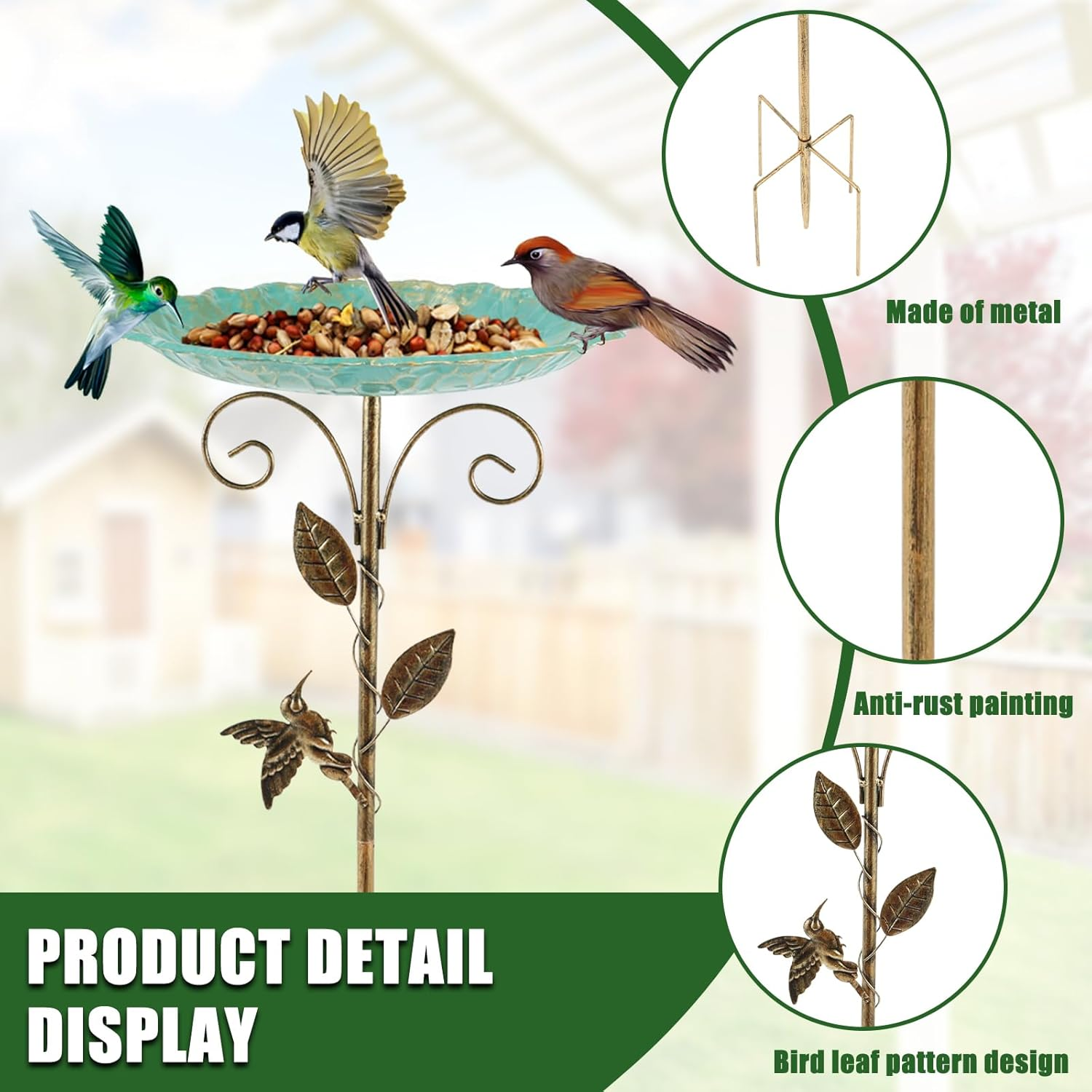 1Set Decorative Metal Bird Bath, Easy Maintenance Vintage Freestanding Birdbaths and Supports for Garden Patio Yard Lawn Decor 77X25.5X25.5Cm image number 4