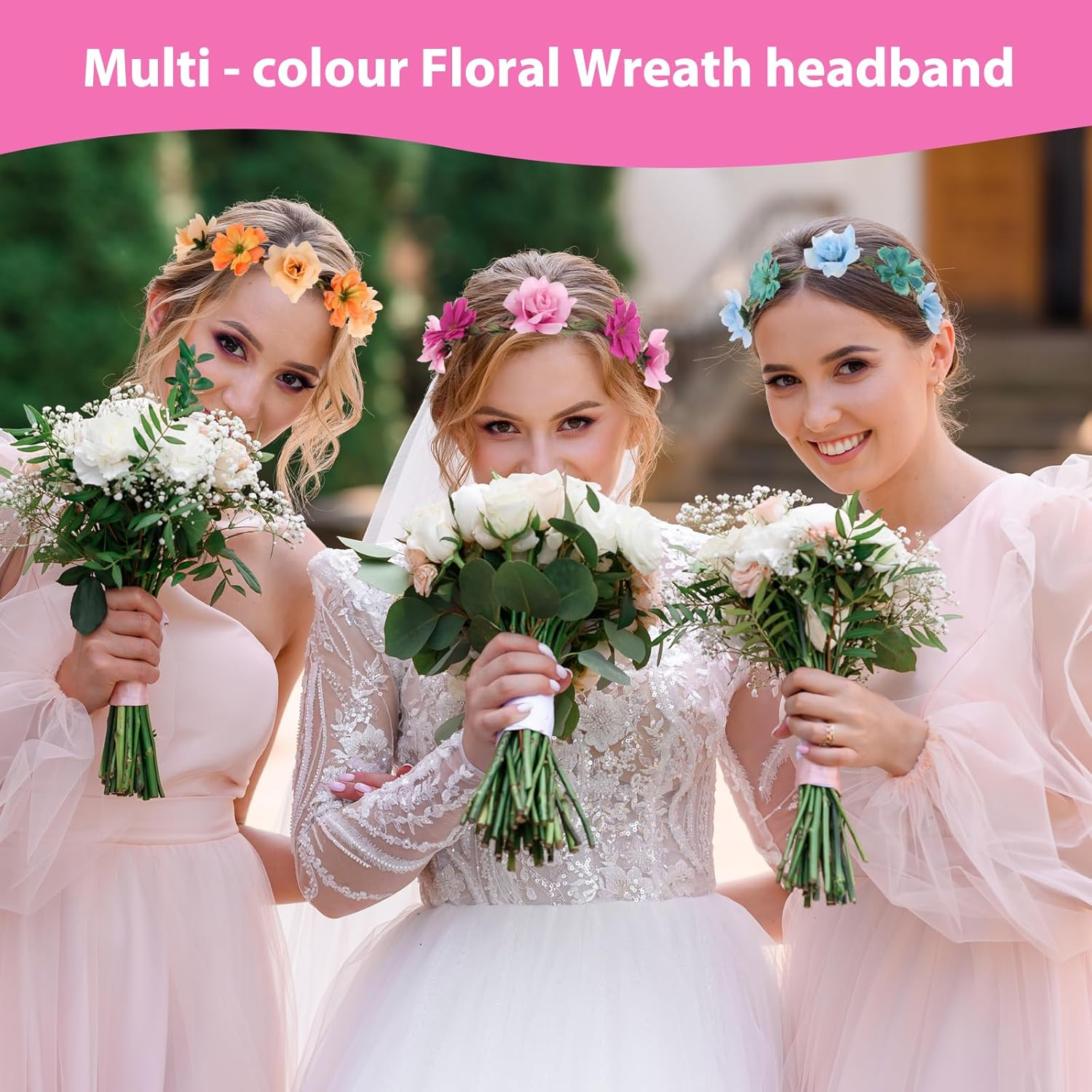 6Pcs Girls Flower Crown Headbands Flower Hair Band for Women Girls, Floral Tiara Hairband Garland Fashion Floral Headbands Wreath Festival Hair Accessories Elastic for Wedding Party Festival Party image number 6