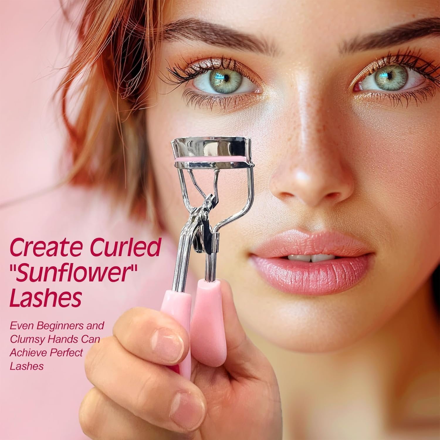 Pink Stainless Steel Eyelash Curler for Lasting Styling, with 4 Silicone Refill Pads, Pain-Free, Suitable for All Eye Shapes image number 3