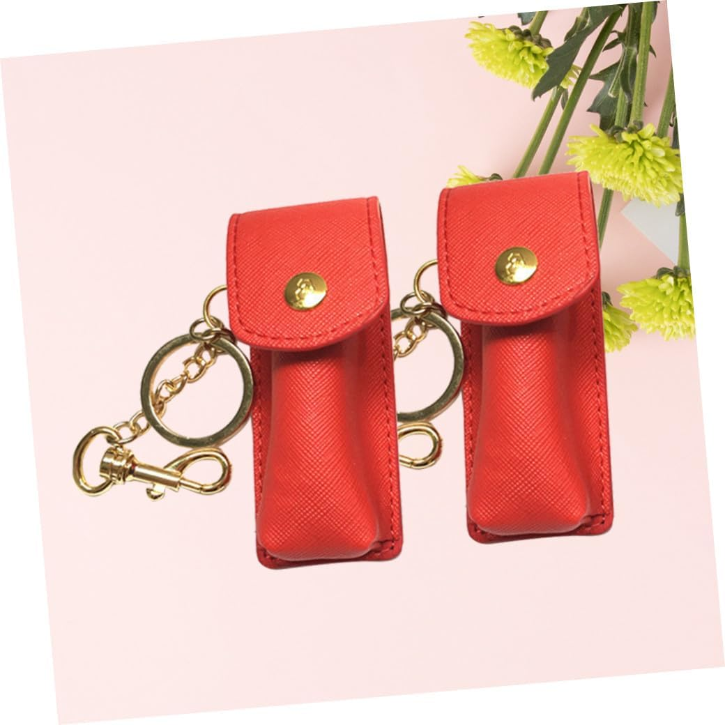 2Pcs Keychain Lip Gloss Leather Keychain Lipstick Holder Travel Lipstick Holder Balm Lip Bag Empty Bottle Keychain Lipstick Bag Toiletry Bags for Traveling Lipstick Tube image number 5