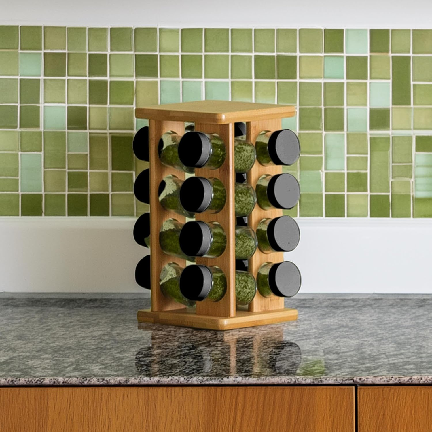 WELL HOME Rotating Spice Rack for 16 Spices Made of Bamboo