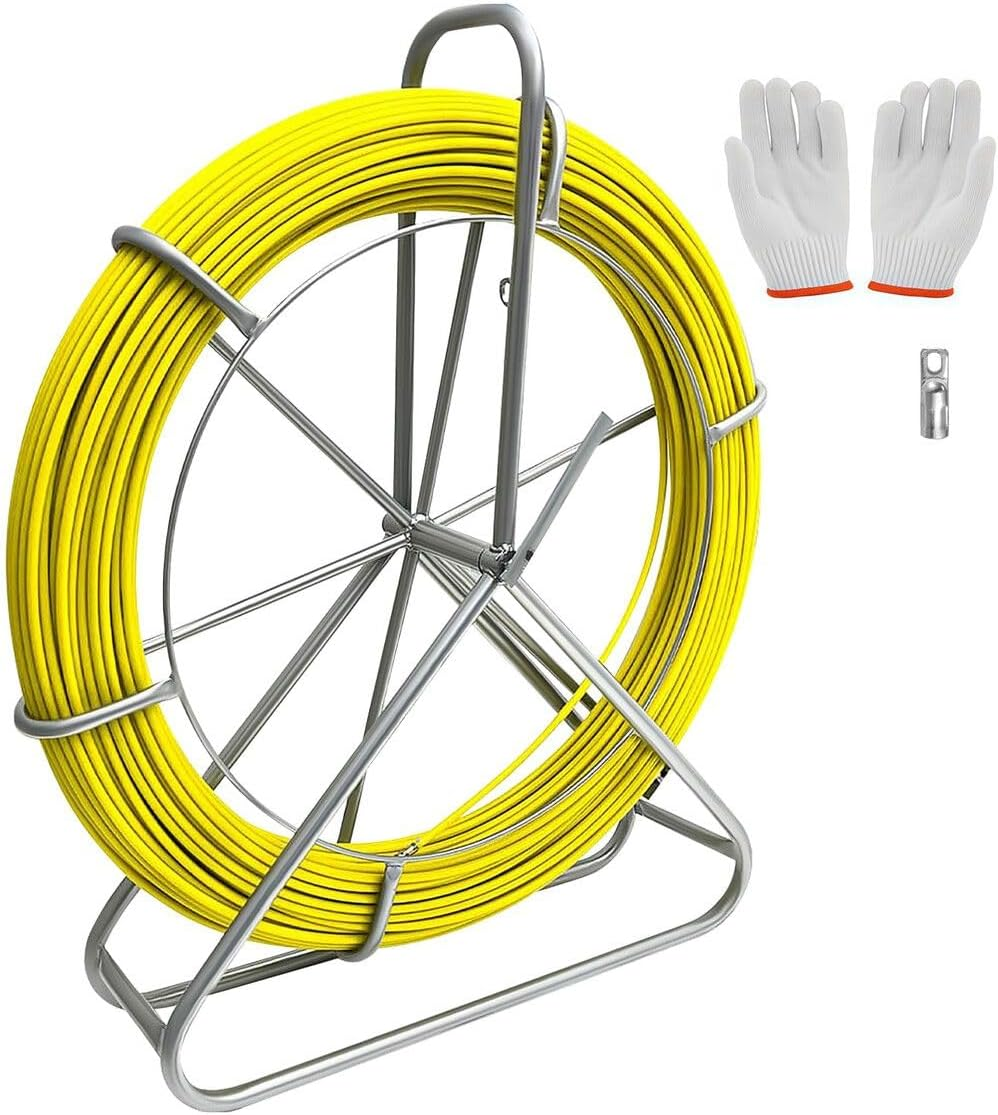 AUSWAY Fish Tape Puller Fibreglass 130Mx6Mm Wire Cable Running Duct Rodder Electrical Fishtape Pulling Rod NBN Tool Brake Portable Steel Reel Stand Sewer image number 6