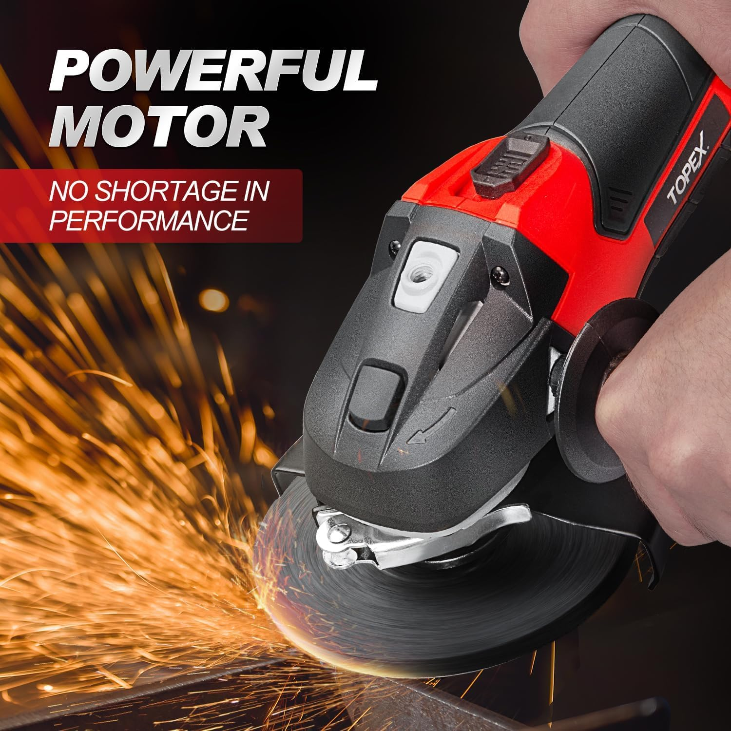 TOPEX 20V Cordless Angle Grinder 125Mm with 4.0 Ah Li-Ion Battery and Fast Charger, 8500 Rpm, 3 Position Side Handle Grinding Cutting Power Tool Includes Grinding Disc, Soft Start image number 3
