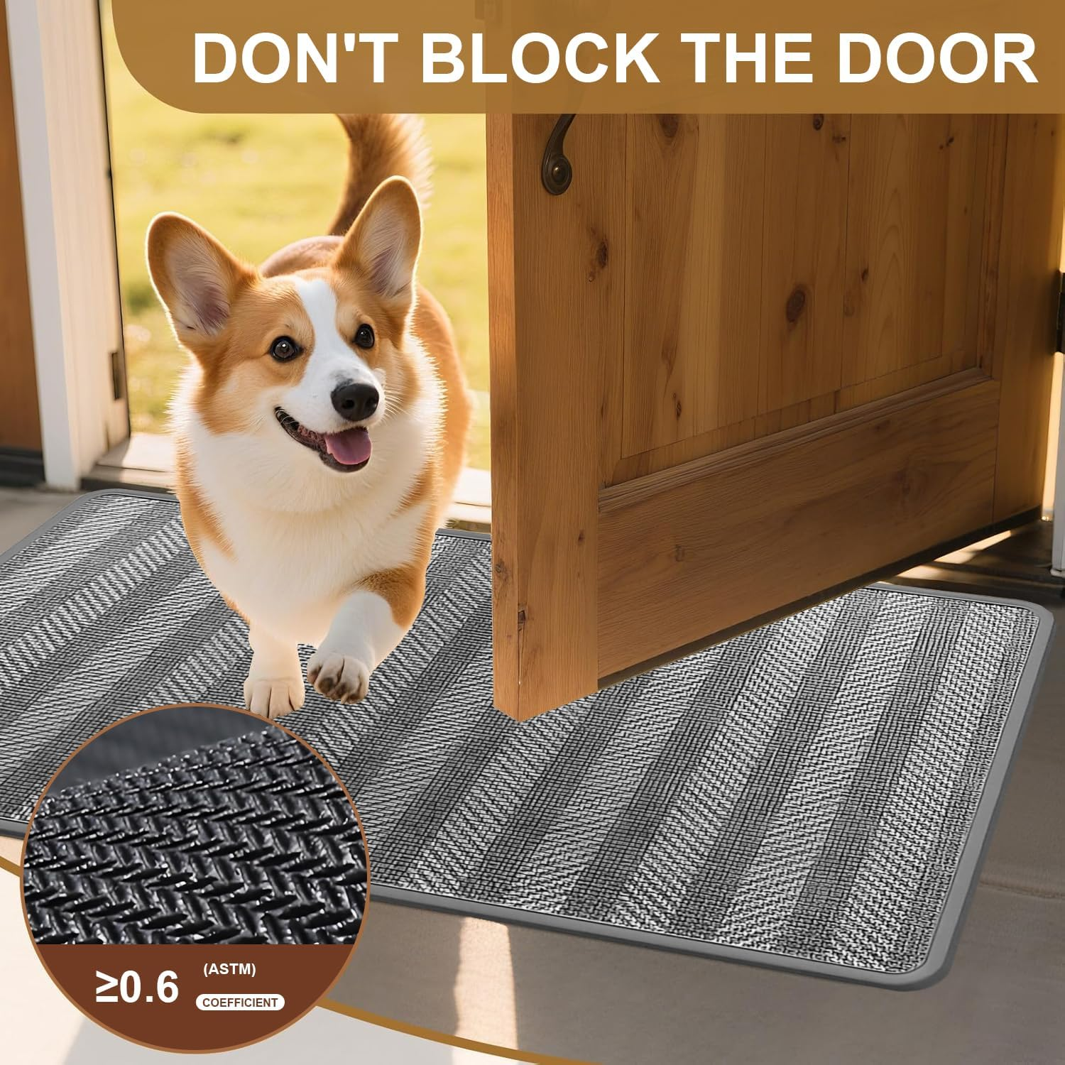 Non-Slip Front Door Mat，60 * 90 Welcome Mats Heavy Duty Durable Low Profile outside Doormat,Washable Absorbent Low-Profile inside Mat Entry Mat Entry Rug Door Mat Indoor Entrance(Grey) image number 3