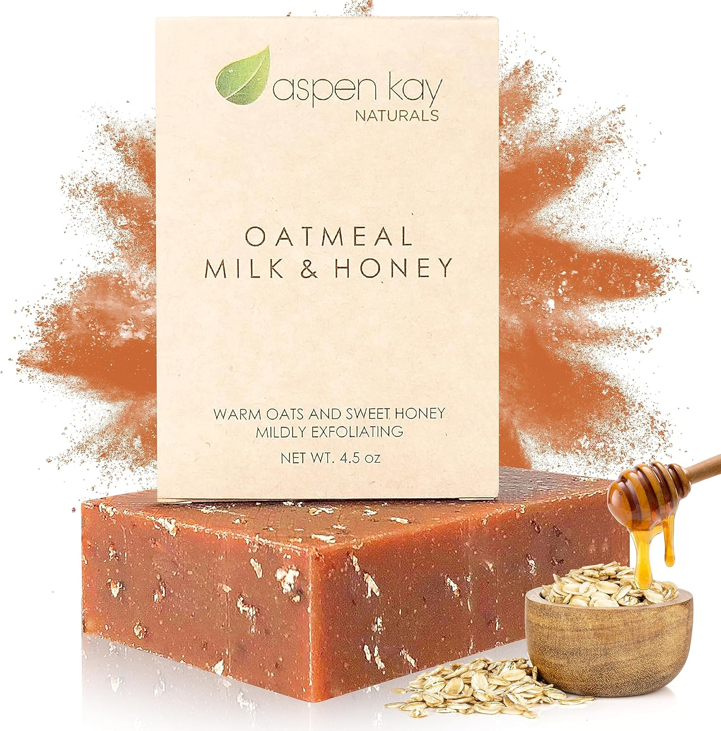 Aspen Kay Naturals Handmade Oatmeal Soap Bar for Face & Body &ndash; Made with Organic Raw Honey, Goats Milk, Organic Shea Butter - Exfoliating Soap &ndash; for All Skin Types - Made in the USA 4.5 Oz