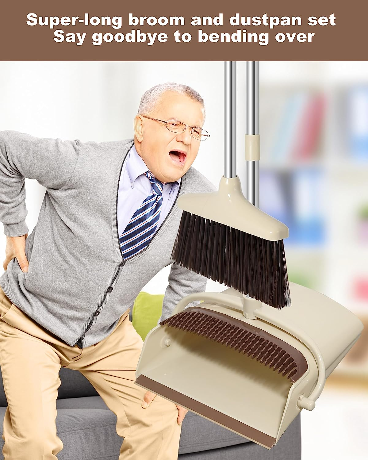 Extendable 137CM Indoor Broom and Dustpan Set - Complete Cleaning Solution for Kitchen and Floors | Long Handle Standing Dustpan and Broom Set for Effective Cleaning and Home Maintenance