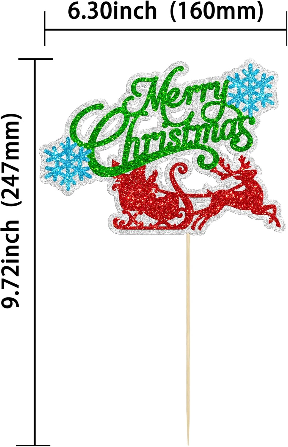 Gyufise 1 Pack Merry Christmas Cake Topper Glitter Snowflake Santa Claus Christmas July Birthday Cake Decorations for Merry Christmas Theme Happy New Year Party Supplies image number 3