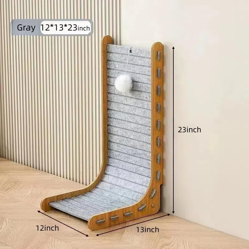 Cat Scratcher, 23 Inch(58Cm) L Shape Cat Scratch Pad Wall Mounted, Cat Scratching Pad with Ball Toy for Indoor Cats, Large Size, Grey, Felt Materials image number 4