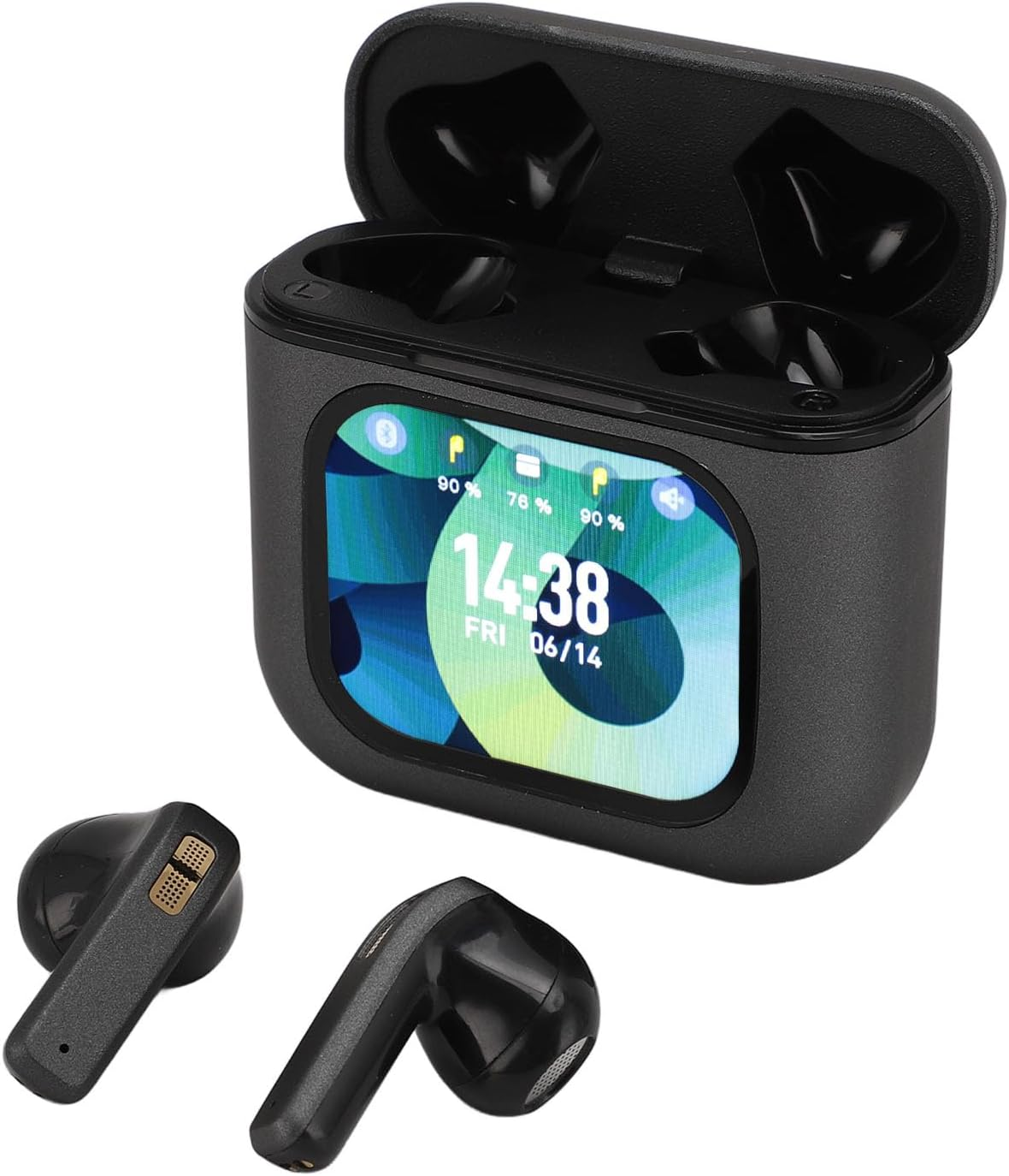 Cuifati Bluetooth Earphones with Intelligent Touchscreen Charging Case, True Wireless ENC Noise Cancelling Wireless BT5.3 Headphones, Touch Control, Large Half (Black) image number 1