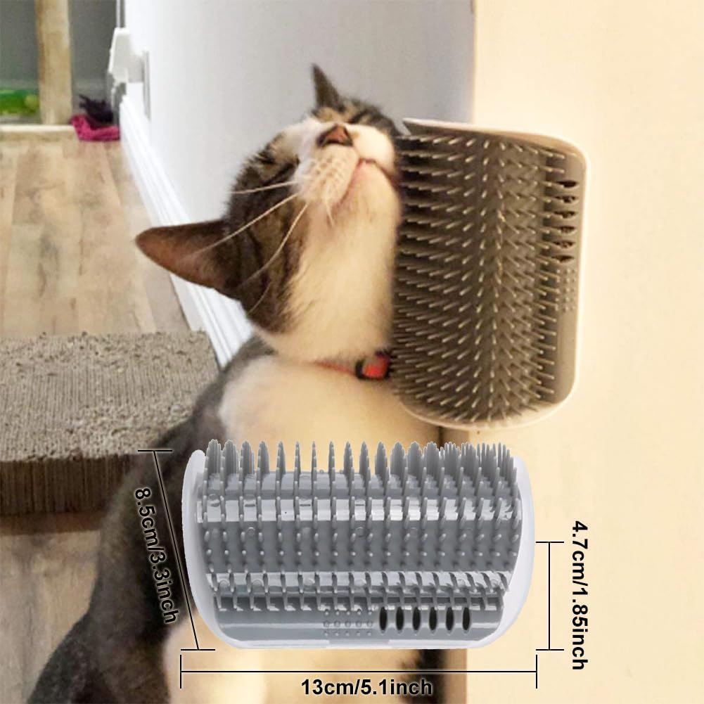 Pack of 2 Soft Cat Brush, Massage Corner for Cats, Self Groomer, Cat Loves Corner Brush, Cat Toy with Catnip for Long Hair, Short Hair, Cat Massage, Grey image number 4