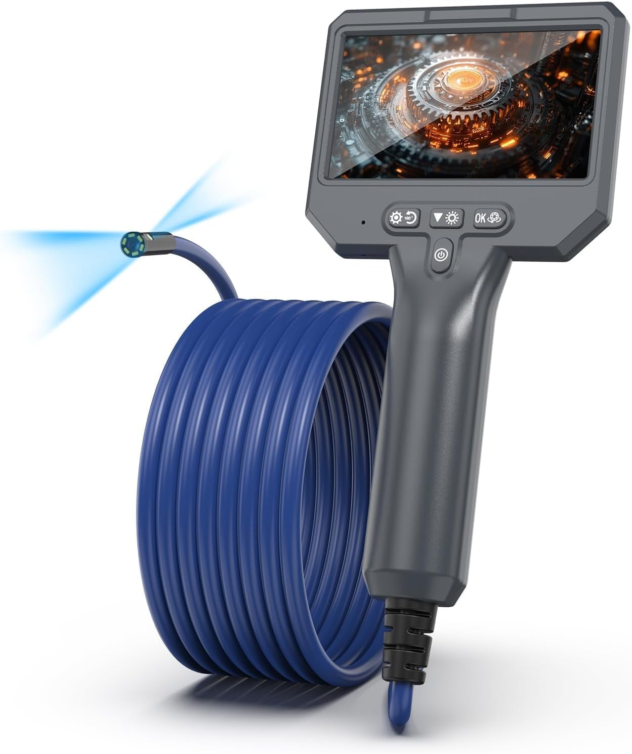 TURNRISE 1920P Inspection Camera with Light: 11.5FT Semi-Rigid Cable Endoscope Dual Lens - Industrial Borescope with 4.3" IPS HD Screen - Waterproof Snake Drain Camera for Sewer Pipe Engine