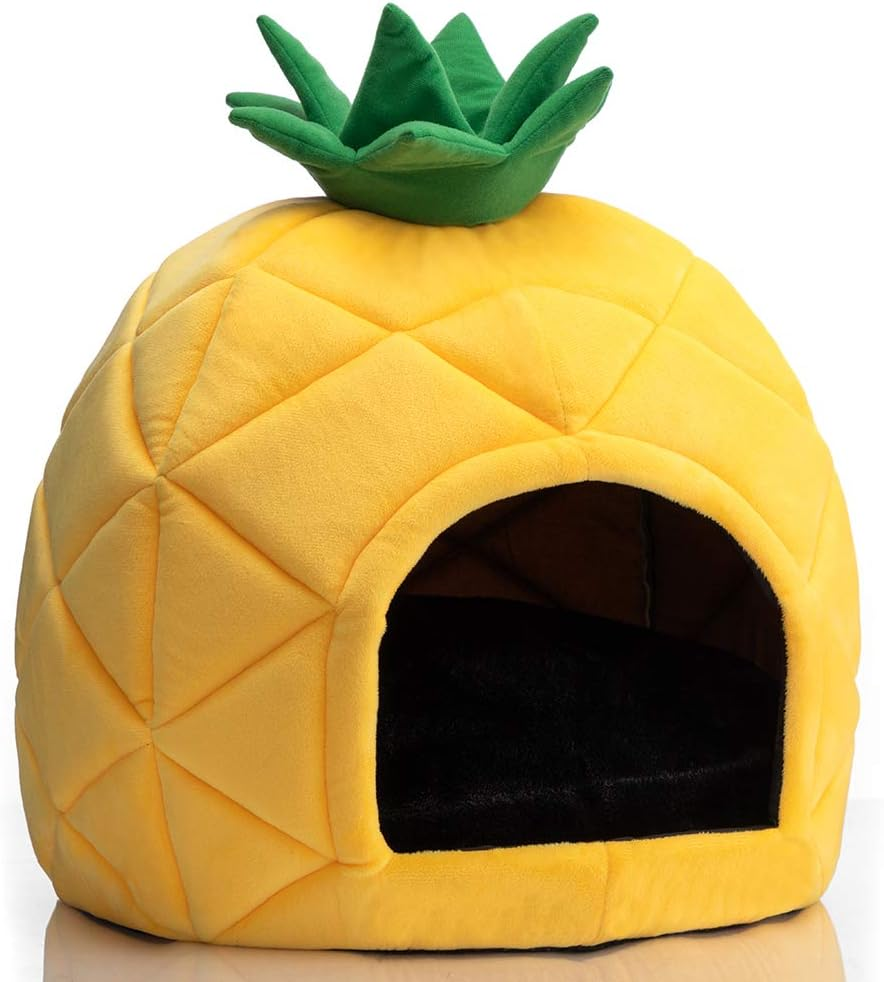 Hollypet Cozy Pet Bed, Warm Cave Nest Sleeping Bed Pineapple Shape Puppy House for Cats and Small Dogs, Yellow image number 5