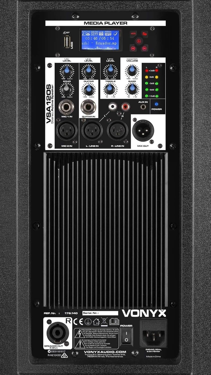 'Vonyx VSA120S Active Speaker Set 1600W Stereo with Bluetooth, MP3 Player and Remote Control - Suitable for Music, Singing and Speech! image number 3