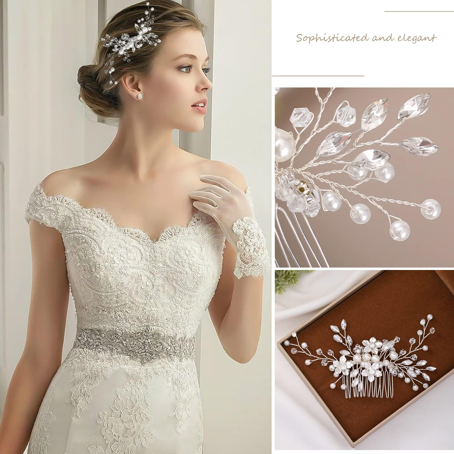 1 Pack Pearl Flower Hair Clips with 4 Rhinestone Pearl Hairpins U Shaped Hair Pins for Women Girls Bridesmaids Wedding Hair Accessories image number 3