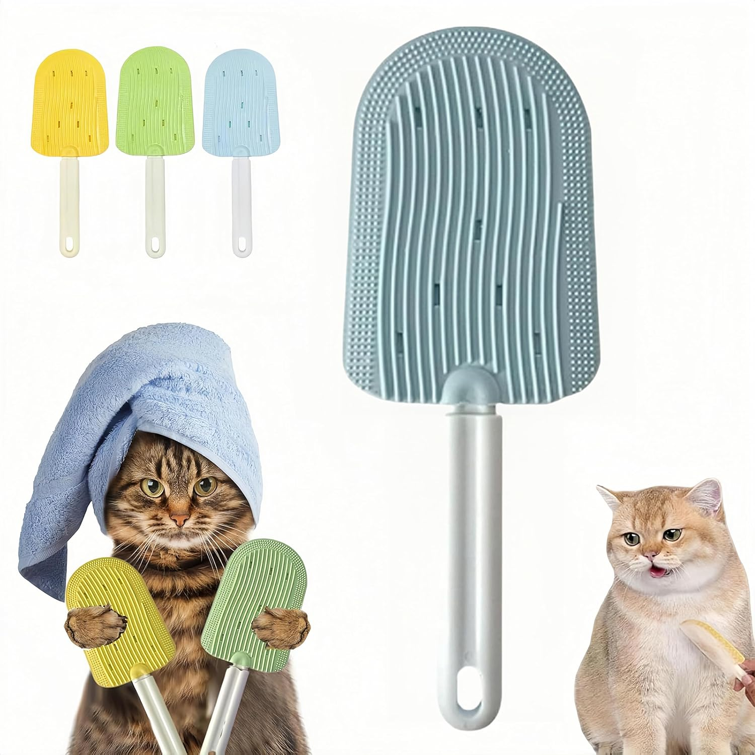CHIEFAWAY Cat Comb, Cats Shedding Brush, Ice Cream Shaped Fur Remover Comb for Cats Easily Removes Loose Fur Reducing Hairballs, Pet Hair Grooming Massage Brush for Kitten Rabbit Dog (Green)