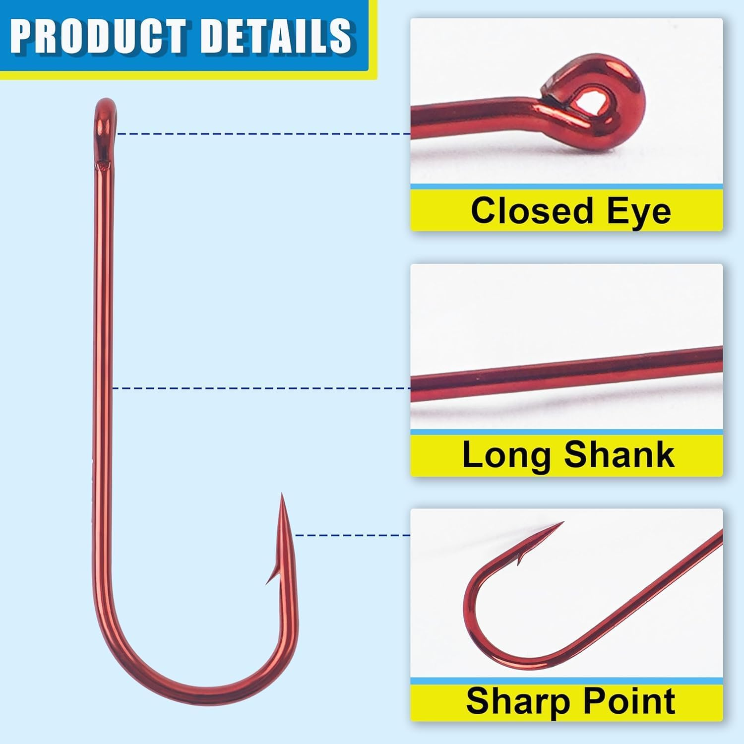Aberdeen Hook Set,150Pcs Fishing Hooks Long Shank Offset Hook Light Wire Fish Hook High Carbon Steel Freshwater Bass Catfish Trout Mix Color Small Size image number 5