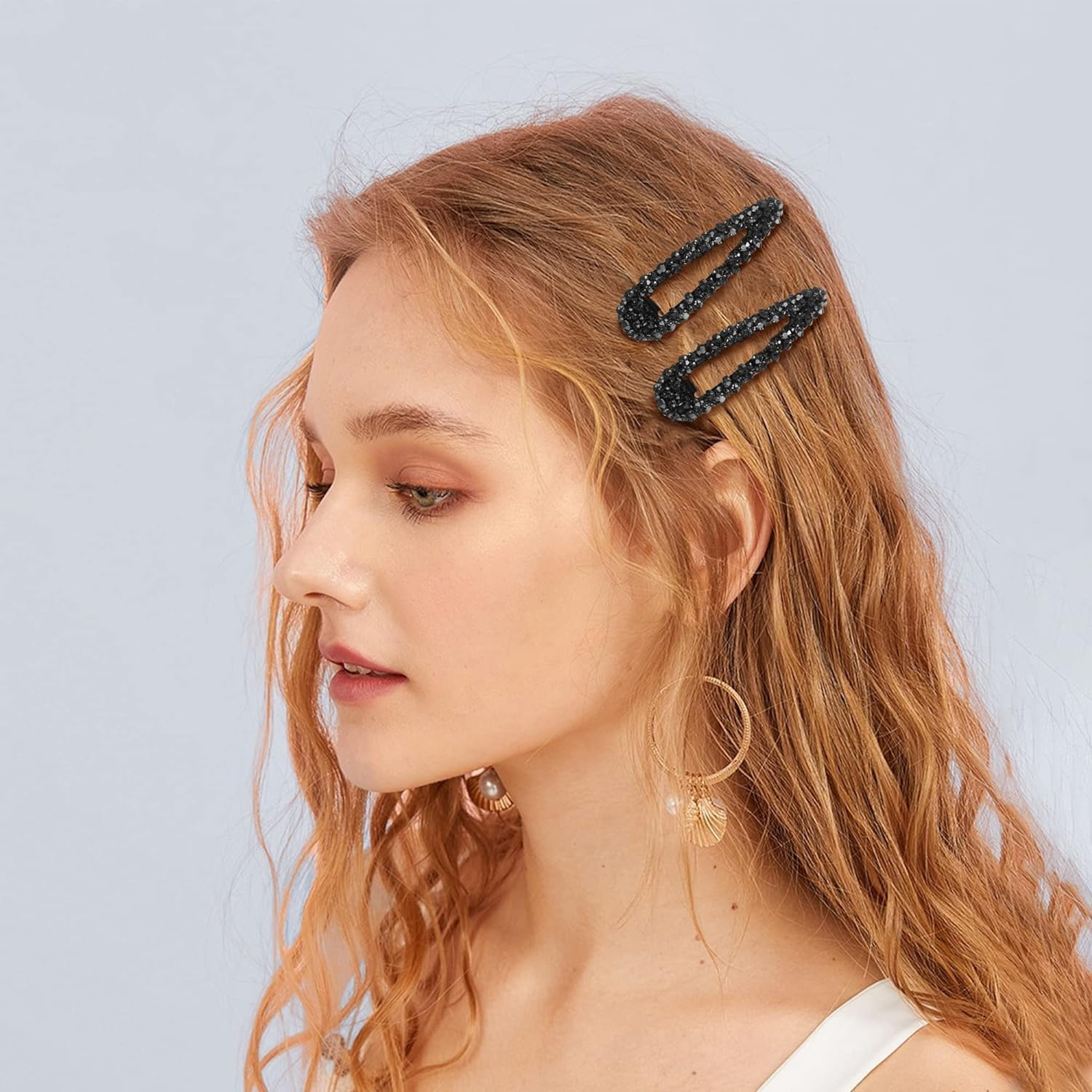 2 Pcs Black Rhinestone Snap Hair Clips, Metal and Crystal, Sparkly Hair Accessories, Snap Hair Barrettes Hair Clips image number 3