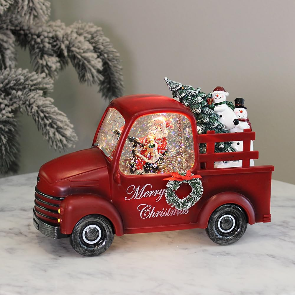 Christmas Musical Red Truck Water Lantern with Swirling Confetti LED Lights image number 6