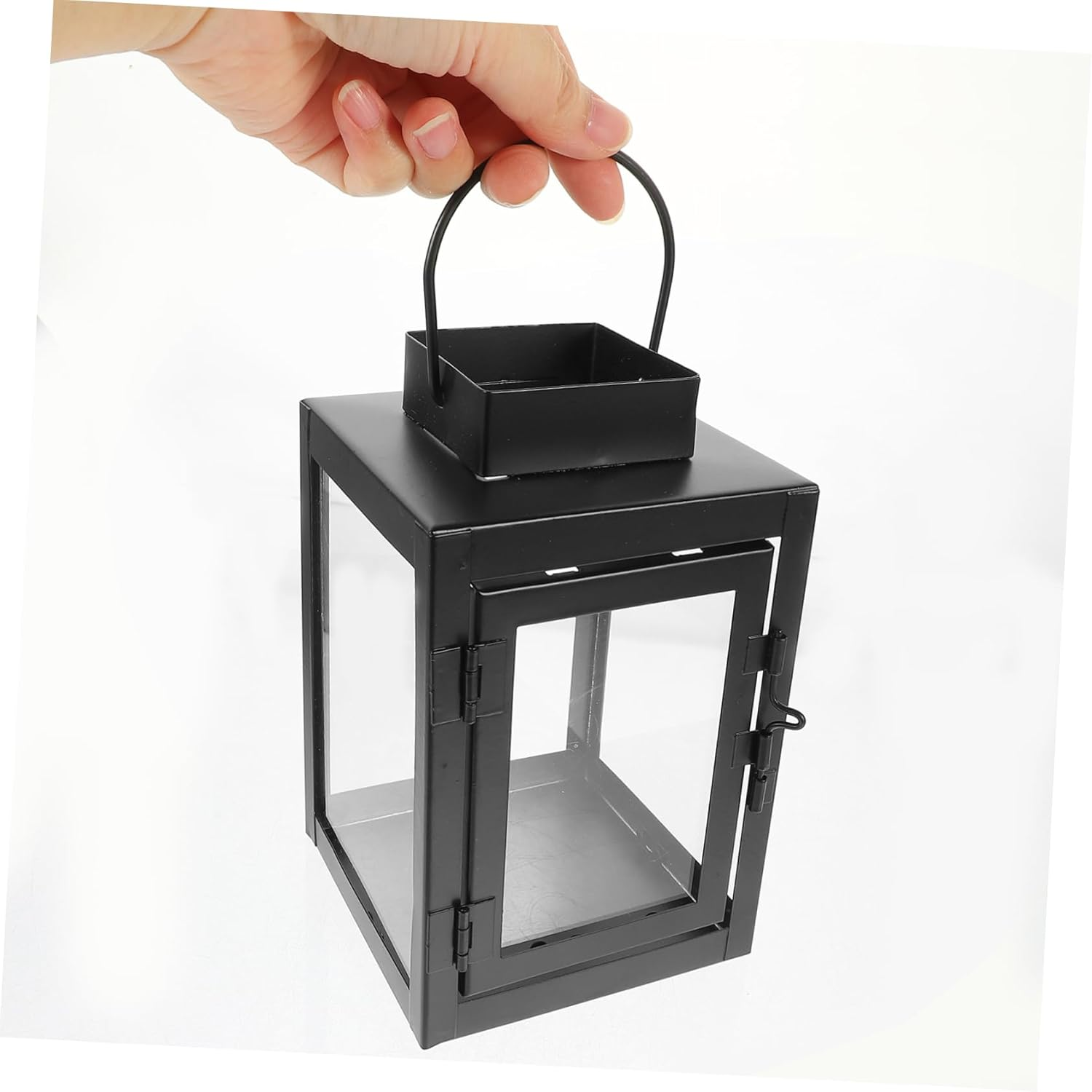 HOLIDYOYO Black Square Candle Lanterns Vintage Metal Hanging Lanterns Retro Paint for Patio Wedding Party Desktop Decor 10 * 16.5Cm image number 6