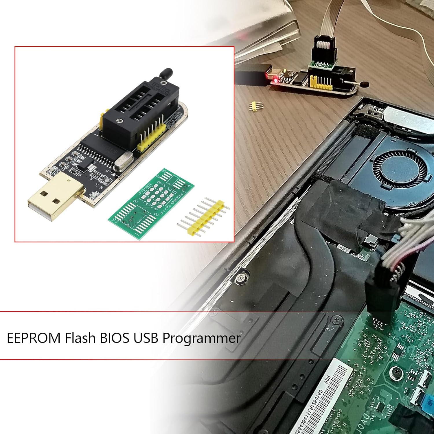 YINETTECH 1 Set CH341A 24/25 Series EEPROM Flash BIOS USB Programmer with SOIC8 SOP8 Adaptor Module for Motherboard Routing LCD Panel Programming image number 6