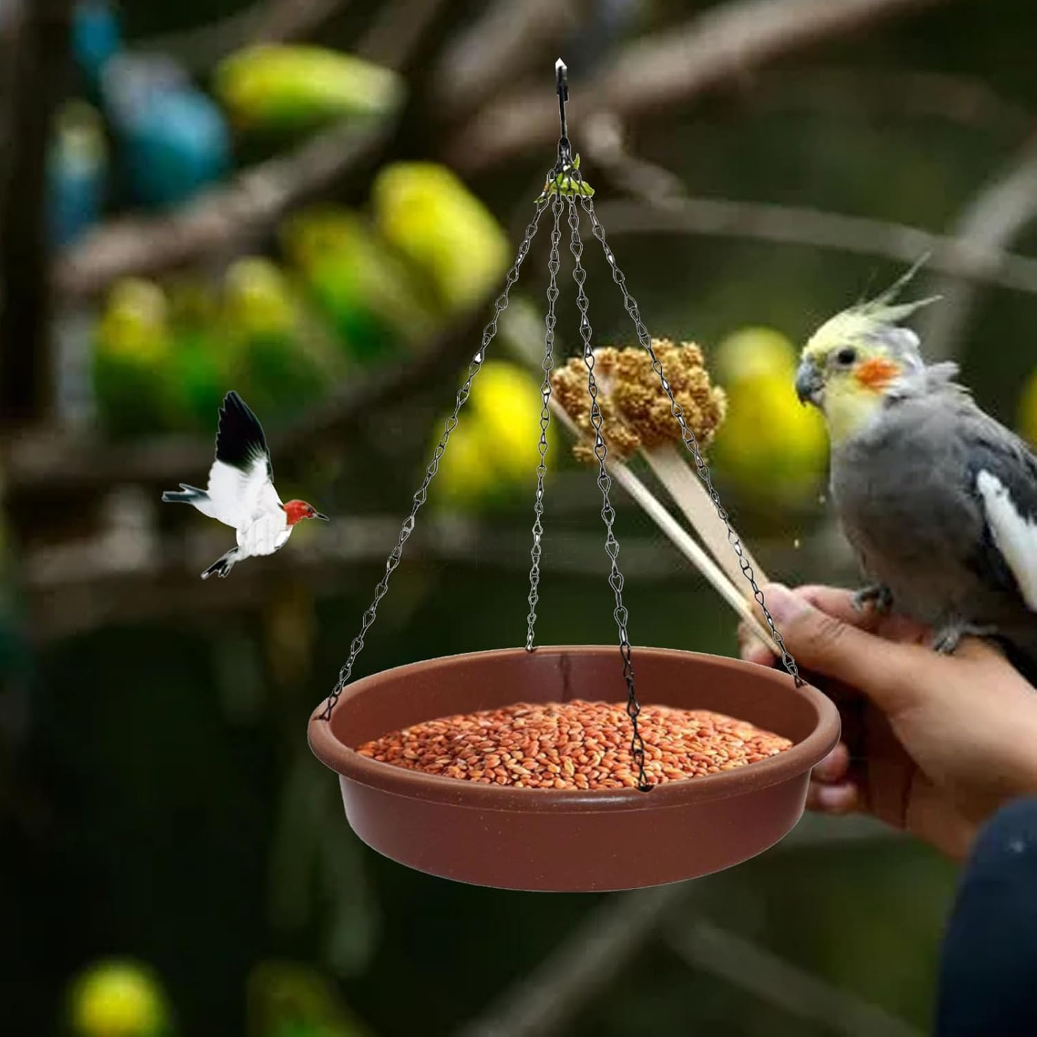 Hanging Bird Bath, Large Capacity Bird Bath Hanging Bird Feeder, Hanging Bird Feeder Tray for Outdoor Garden, Patio, Backyard image number 2