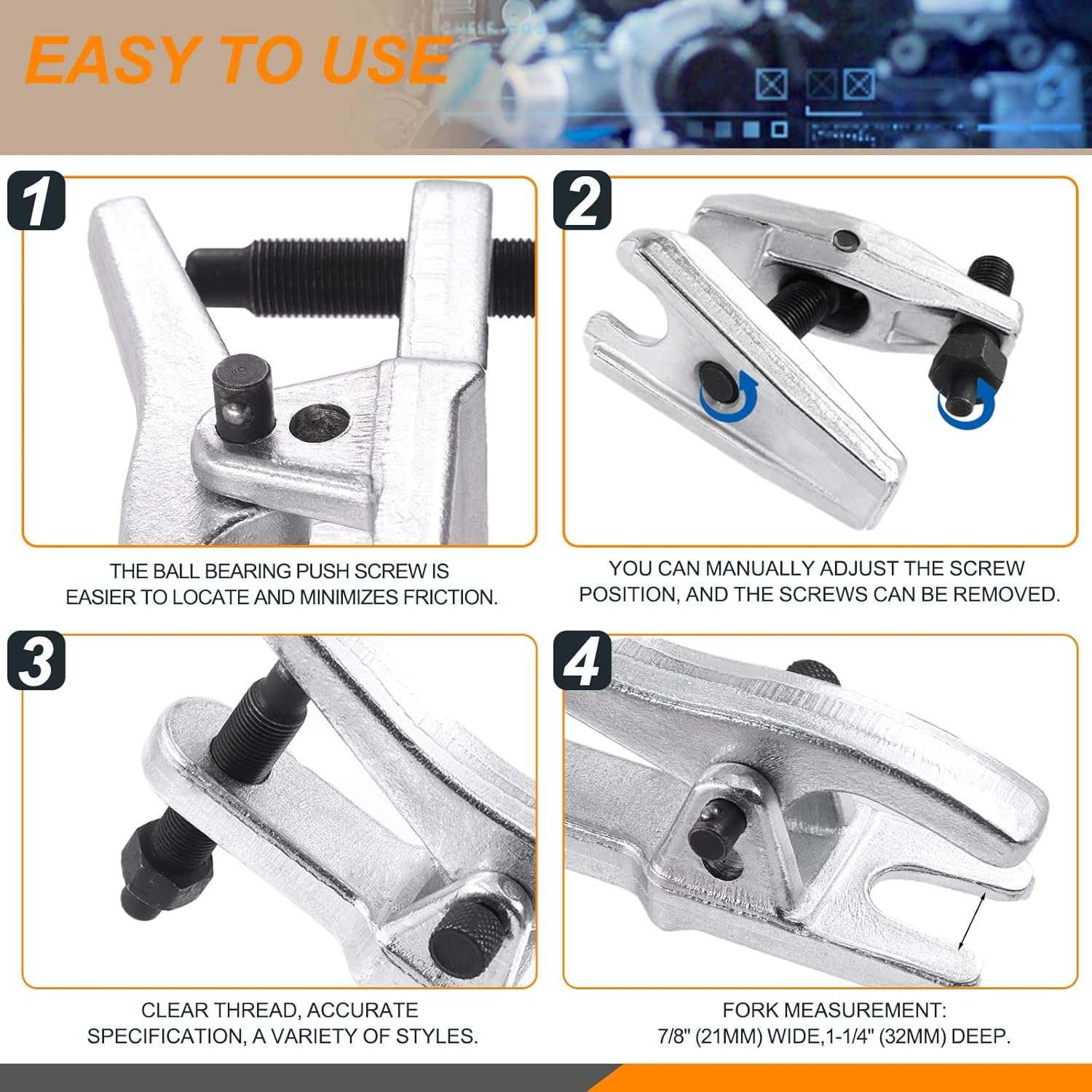 3Pcs Universal Ball Joint Separator Tools Set Including 2Pcs Heavy Duty Ball Joint Separators and 1Pc Tie Rod End Remover for Separating Arms, Tie Rods and Ball Joints on Cars, Trucks, Atvs image number 4