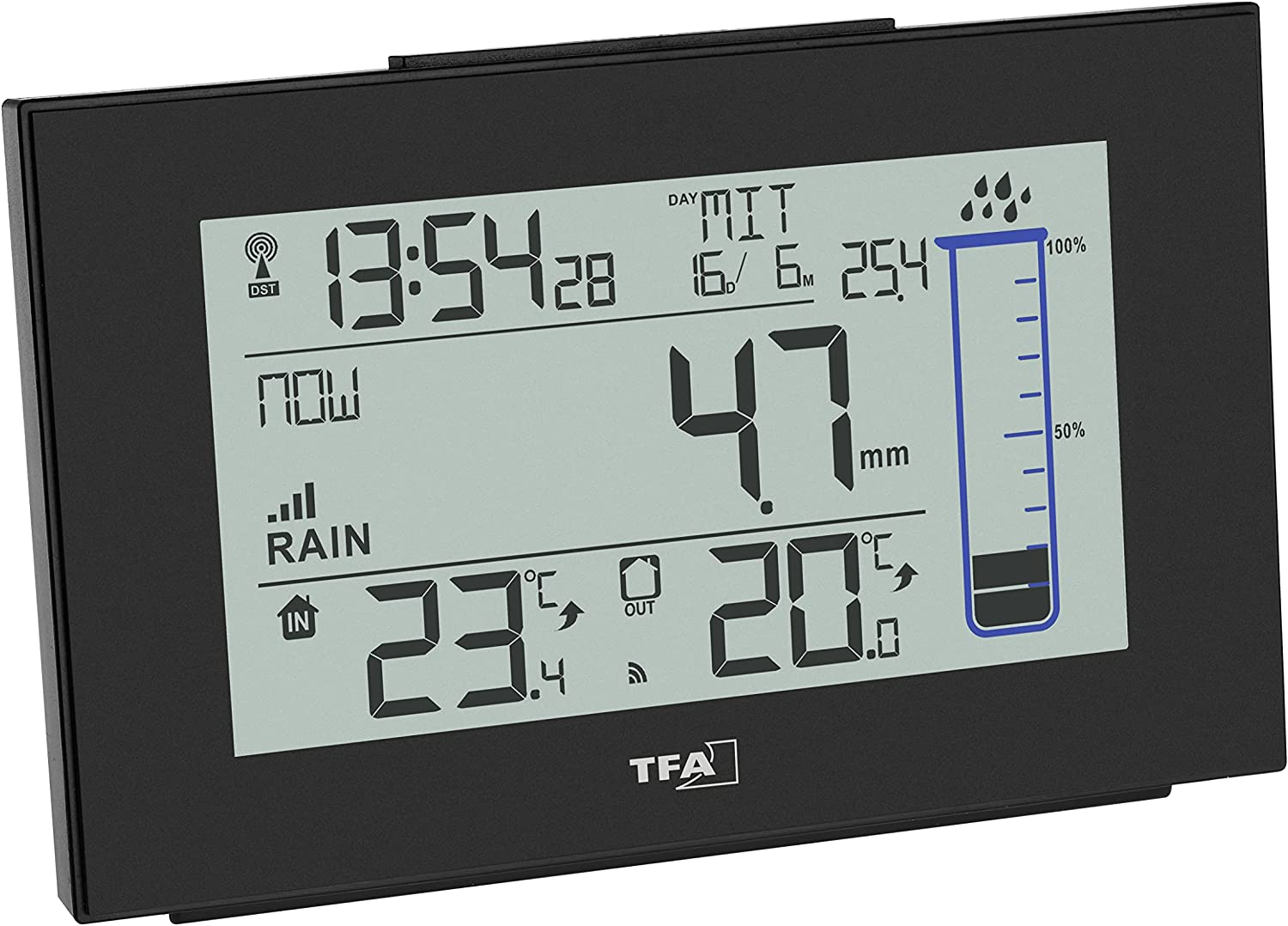 TFA Dostmann Splash 47.3006.01 Digital Wireless Rain Gauge for Garden Rain Gauge Wireless with Self-Draining Black image number 2