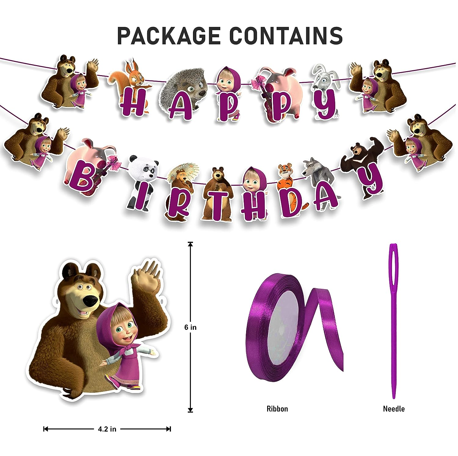Masha and the Bear Happy Birthday Banner -Themed Birthday Banner &ndash; Fun Party Decoration for Kids, Vibrant Colors, Perfect for Themed Celebrations & Festive Atmosphere - Cartoon Duck Happy Birthday Banner image number 7