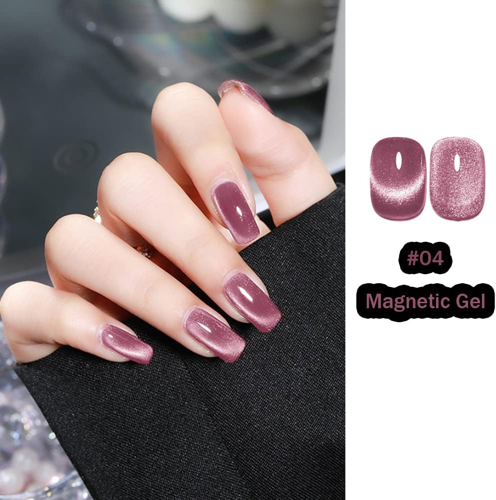 Magnetic Gel Nail Polish Set, 6 Colors Wide Amber Cat Eye Gel Polish Crystal Jelly Transparent 9D Cateye UV Gel Soak off Nail Polish Art Manicure Kit with Magnetic Stick image number 4