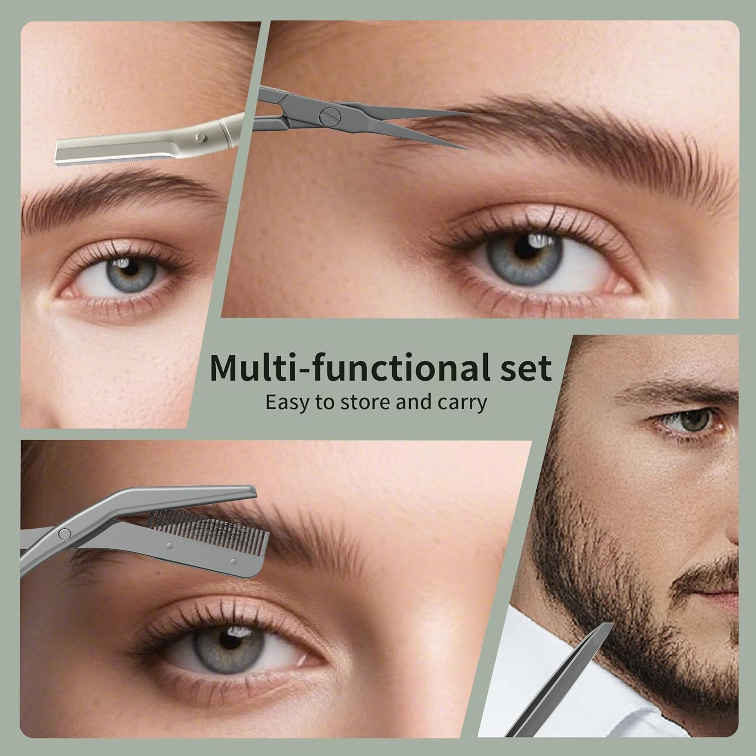 Glamne Eyebrow Trimmer Kit Scissors Tweezers Razor Facial Shaver Grooming Set with Mirror Travel Cases image number 4