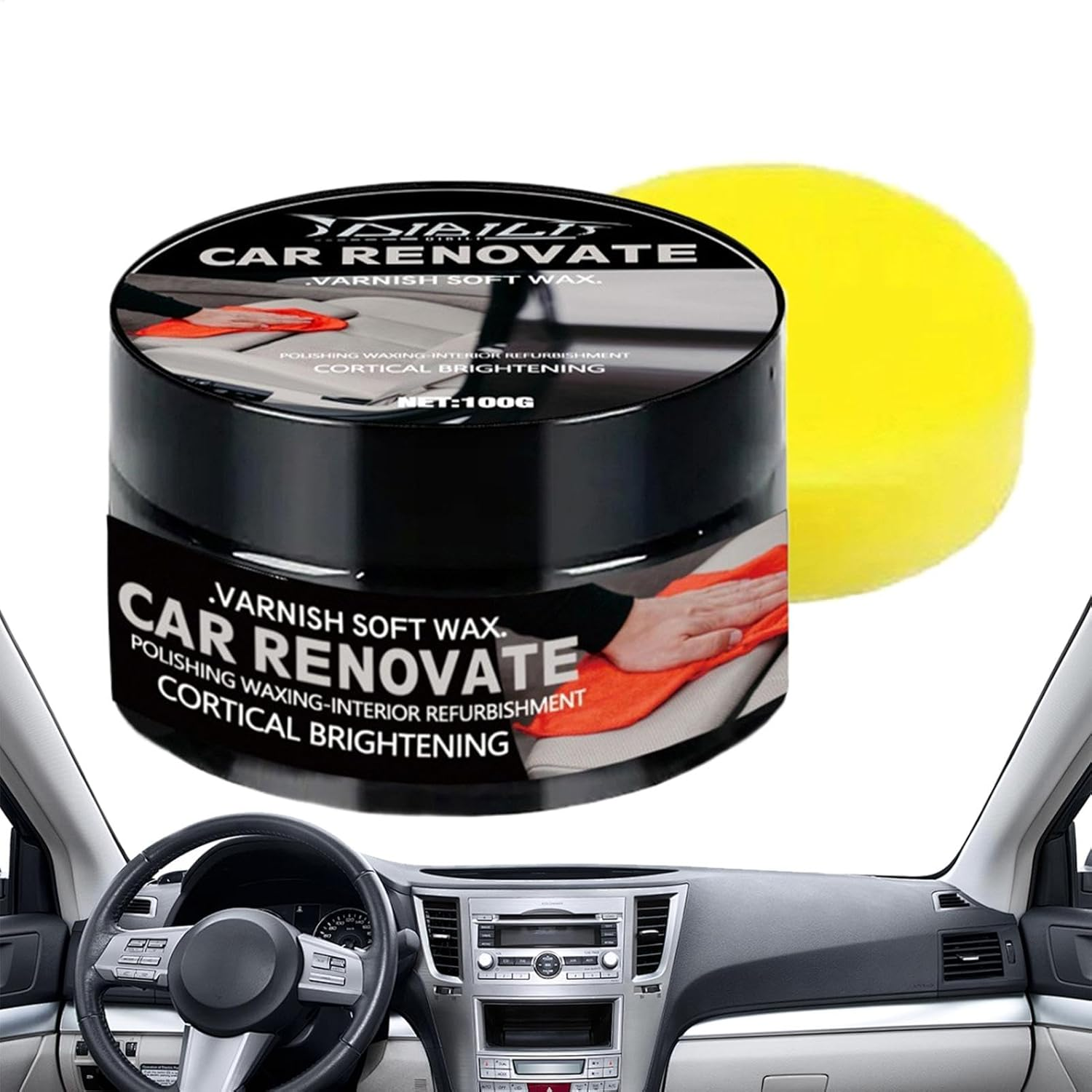 Qkbuza Car Interior Polish Kit | Multipurpose Dashboard Polish Wax - Mild Coating Product, Portable Polishing Wax with Sponge for Car Seat image number 2