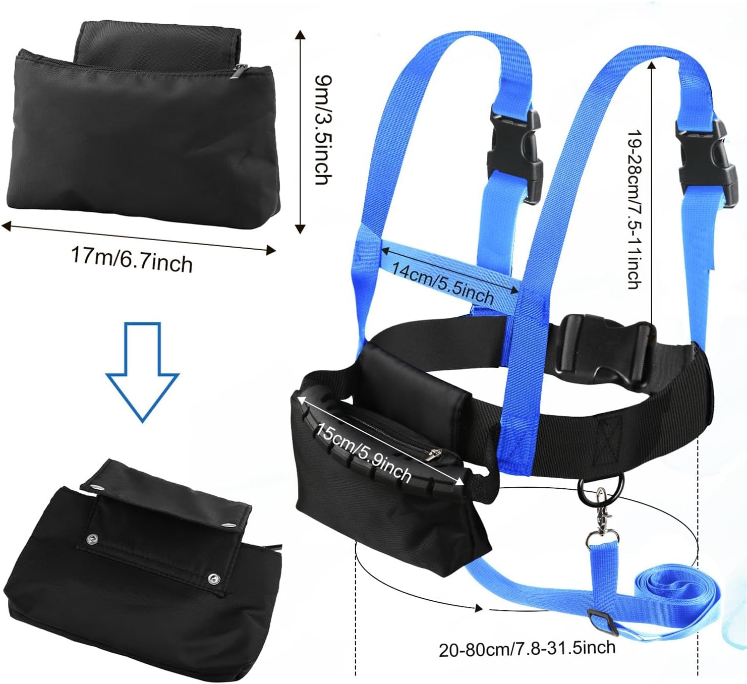 Ski and Snowboard Training Harness for Kids, Ski Harness with Removable Leash and Storage Bag, Speed Control Teaching Harness Vest Ski Accessories for Kid Boy Girl Beginners (Blue) image number 6