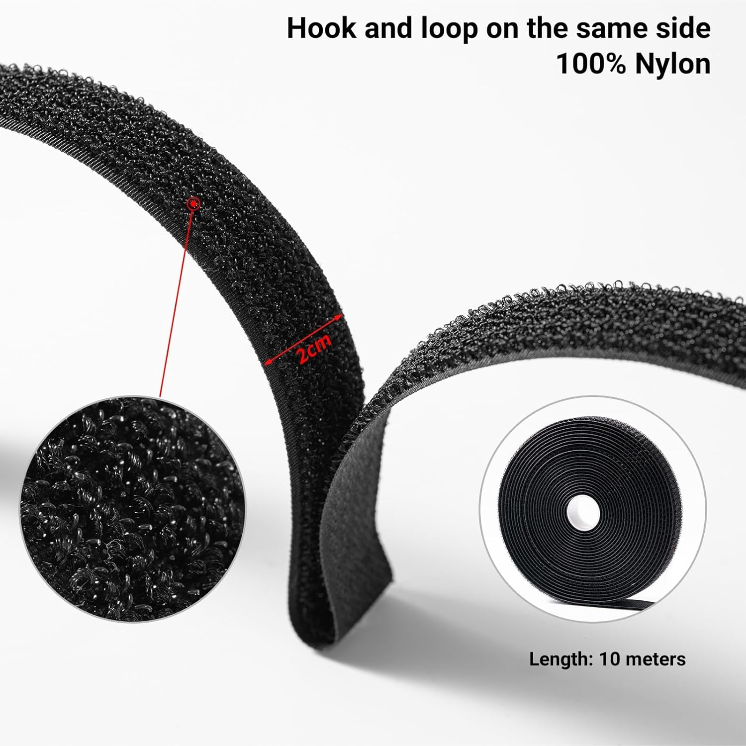 Trilancer 10M X 2CM Reusable Cable Ties, Adjustable Hook and Loop Straps with 50 Buckles, Cut to Length, Ideal for Wire Management, Cord Organizer, and Cable Straps, Black image number 1