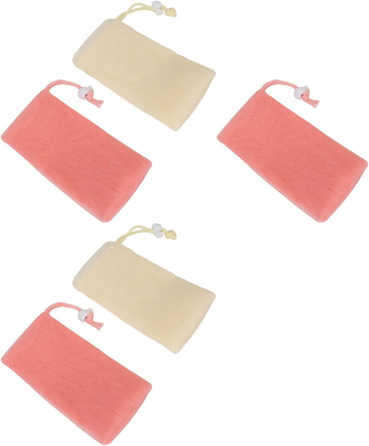 Exfoliating Mesh Soap Pouch, Cleansing Foaming Nets Skin Friendly Multilayer 5 Pcs Hang to Dry for Body Facial Cleaning