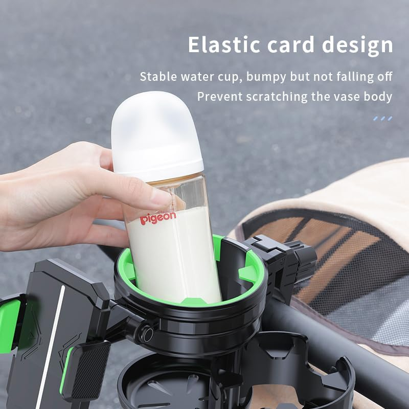 3-In-1 Stroller Cup Phone Holder Attachment, Universal Cup Holder with Adjustable Phone Mount, Double Cup Holder for Walker, Wheelchair, Fits Most Donna, Uppababy, Bugaboo, Anti-Slip & Easy Install image number 4