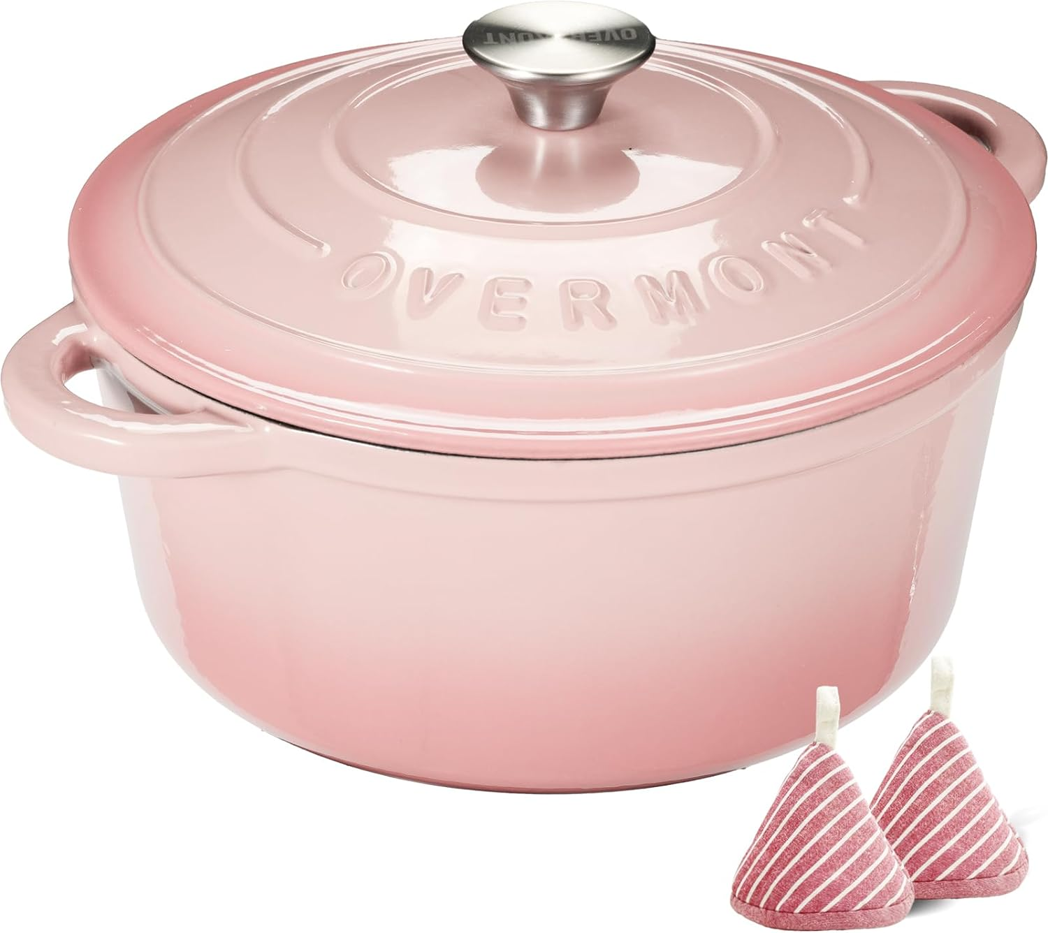 Overmont Enameled Cast Iron Dutch Oven - 5.5QT Cookware with Cookbook Cotton Heat-Resistant Caps - Heavy-Duty Enamel Pot with Lid for Braising Stews Roasting Bread Baking image number 2