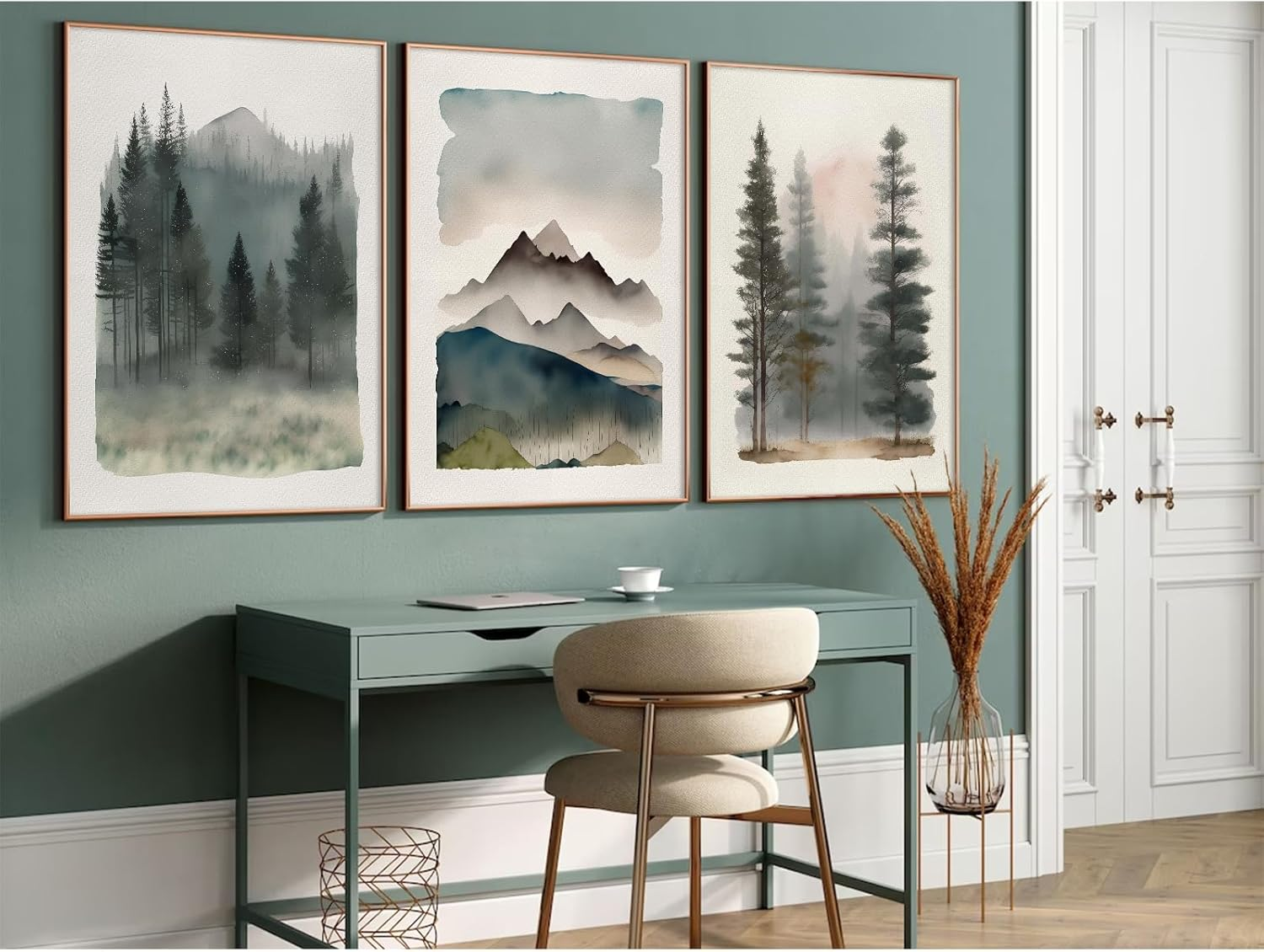 Mountain Forest Wall Art Decor Watercolor Landscape Canvas Pictures Natural Abstract Wall Art Painting Tree Forest Poster Prints Modern Artwork for Living Room Bedroom 12X16 Inch Unframed Set of 3 image number 6