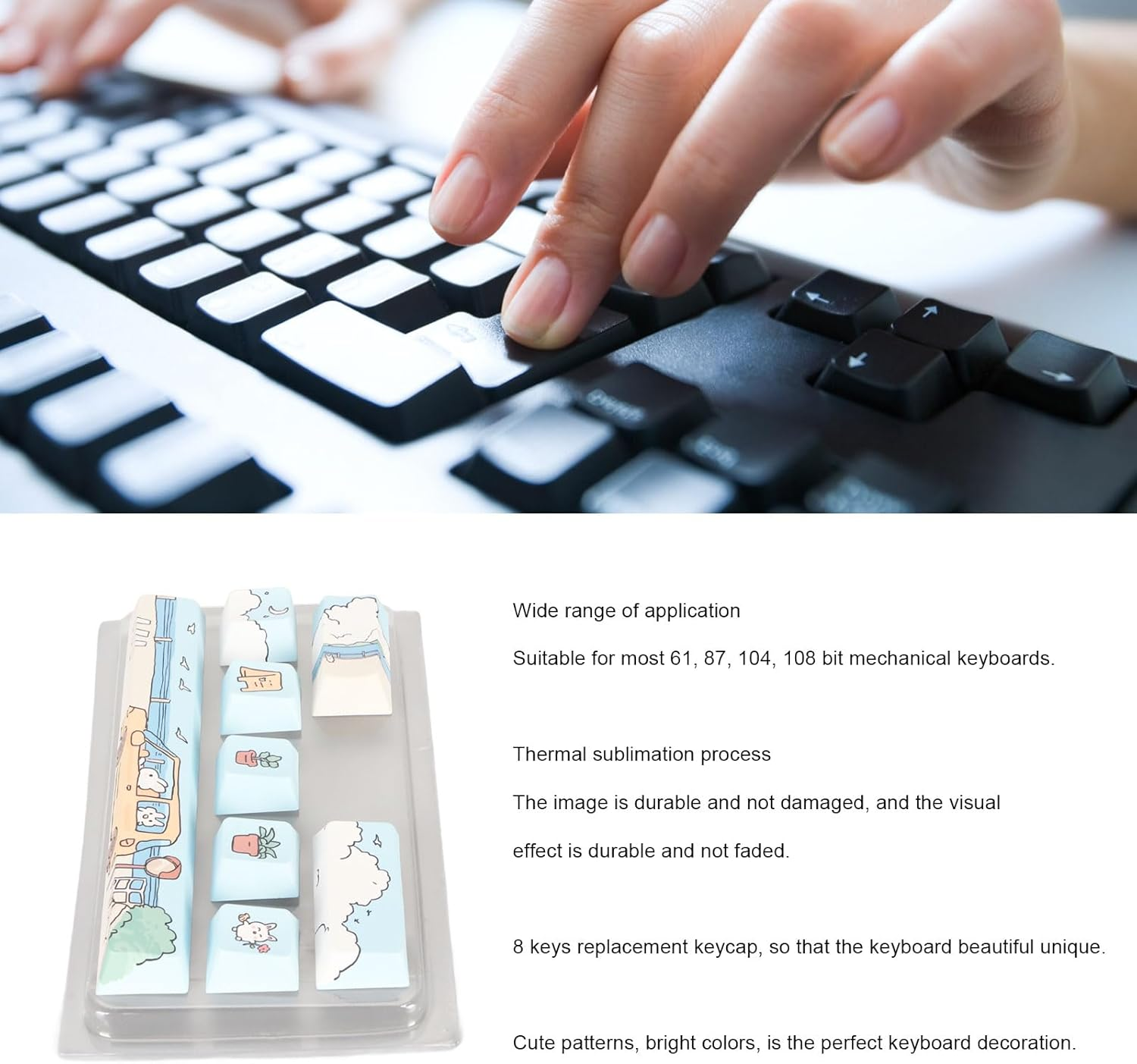 Replacement Keycaps, 8 Keys Keyboard Keycaps, Fadeless PBT Dye Sublimation Process Keycaps Cute DIY Mechanical Keycaps for 61 87 104 108 Keyboard (Ashatasxzgrudb8F-11) image number 4