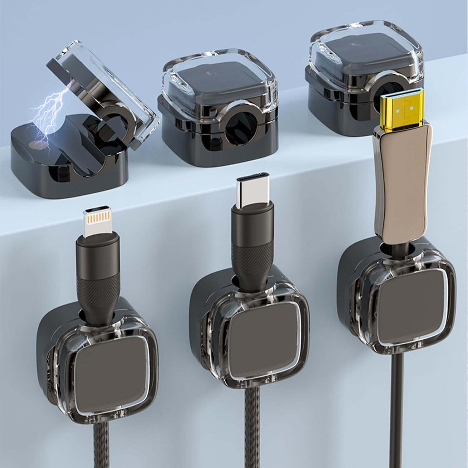 Magnetic Cable Holder,Bonaler Adhesive Cord Organizer Wire Holder Keeper USB Charger Holder for Home,Office,Keep Cables Neat and Tidy,Pack of 6,Black