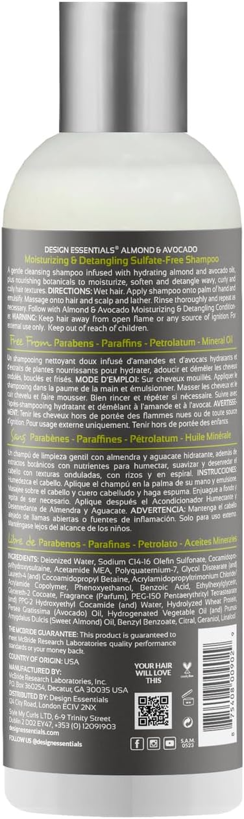 Design Essentials Natural Almond & Avocado Moisturizing & Detangling Sulfate-Free Shampoo, 32 Ounce image number 4