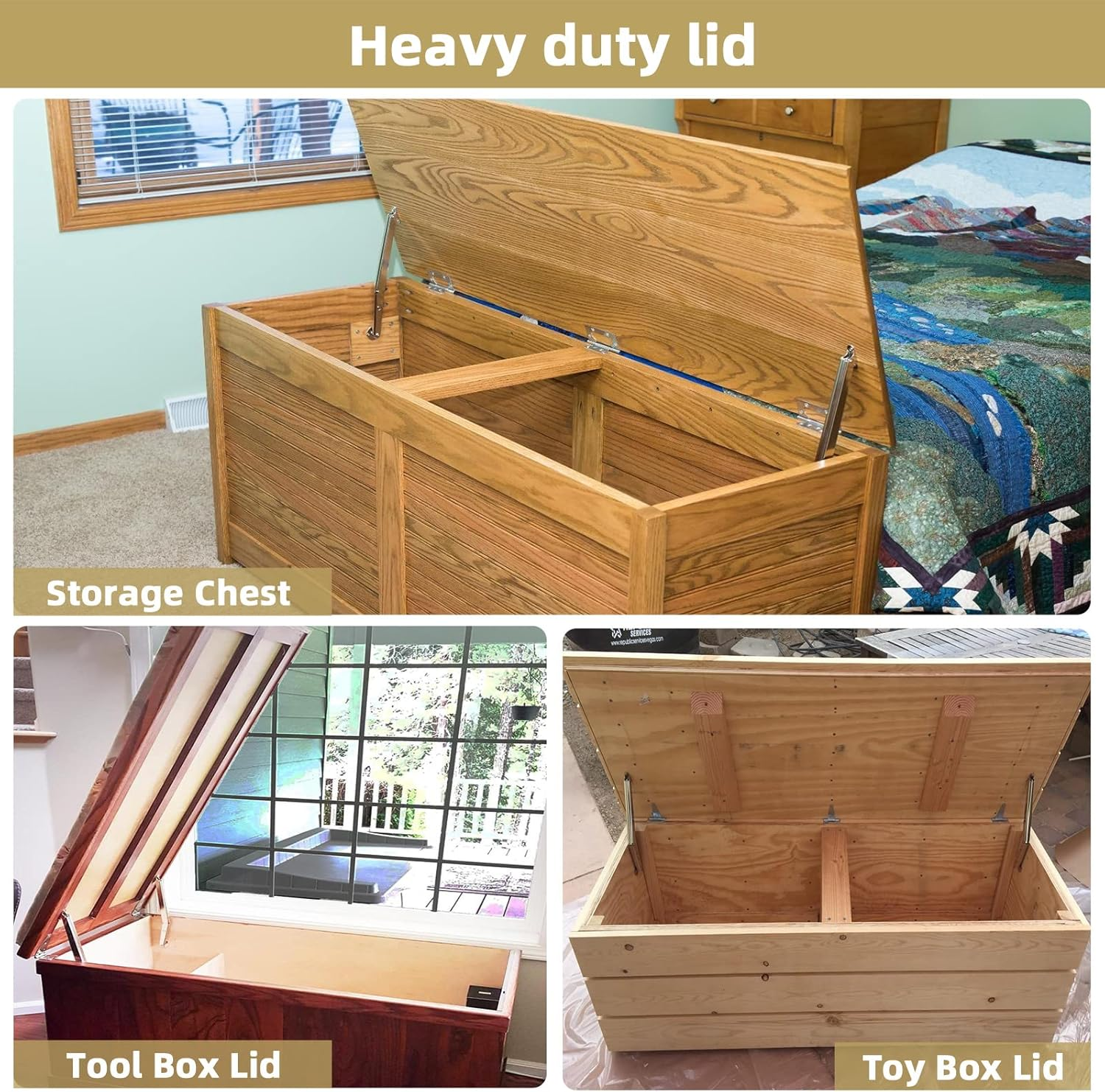 KOMOHOM(2PCS) Lid Support Hinge Soft Close Toy Box Hinges 200N Gas Struts Heavy Duty Soft Close Lid Support Hinges Lid Buffer for Wooden Box Toy Boxes Beds and Heavy Lid, Wooden Toy Box Hardware image number 4