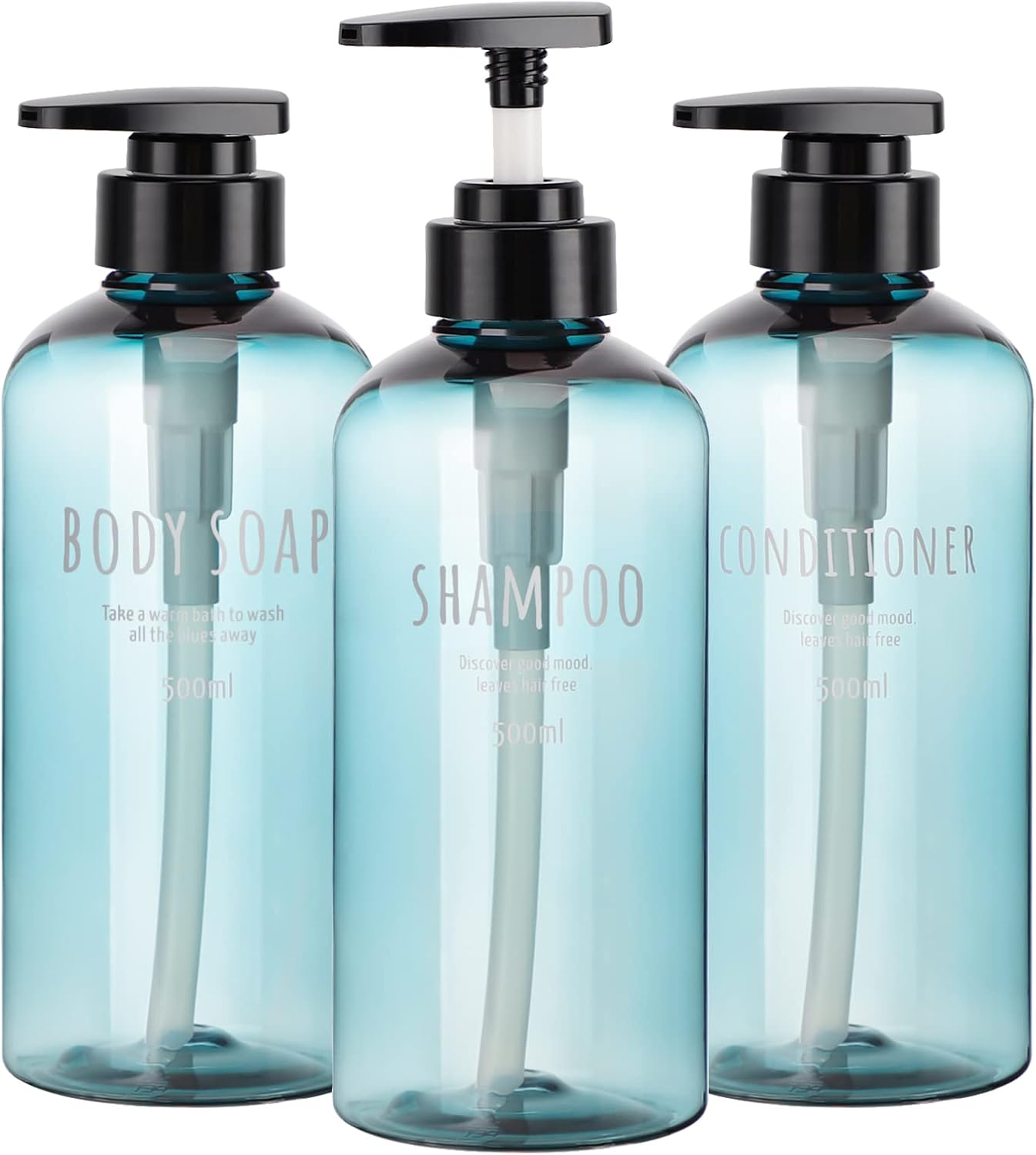 3Pcs Shower Bottles, Segbeauty 16.9Oz/500Ml Liquid Soap Dispenser for Bathroom Refillable Plastic Pump Bottles for Body Soap Shampoo Conditioner Shower Gel Hotel Bathroom