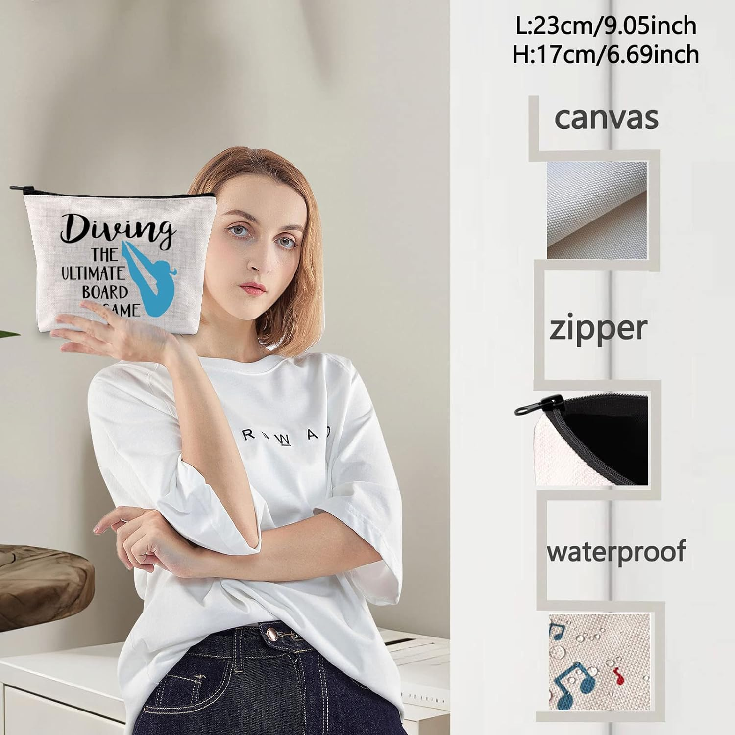 LEVLO Springboard Diving Cosmetic Bag Platform Diving Gift Diving the Ultimate Board Game Makeup Zipper Bag for Women Girls, Diving the Ultimate image number 3